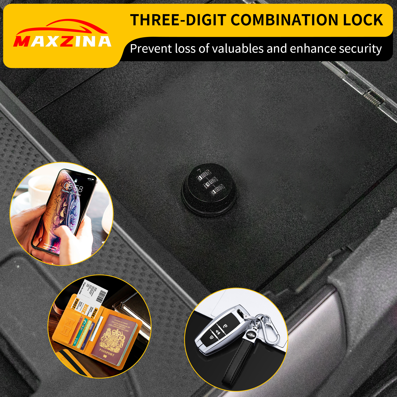 Maxzina Center Console Safe Lock Box Compatible with 2021-2025 Ford F150 Armrest Security Organizer Center Console Safe Vault Lockbox with 3 Digit Combo Password