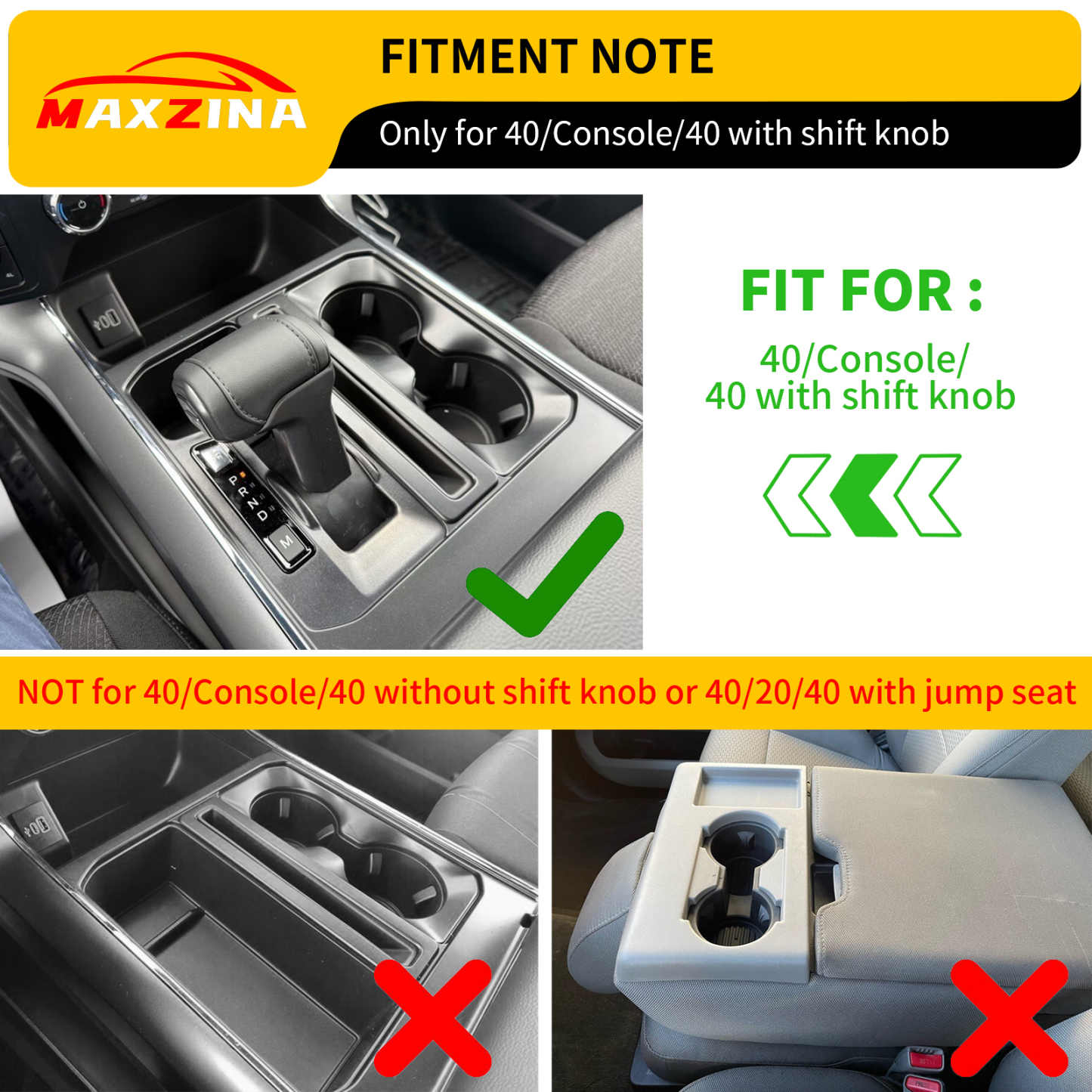 Maxzina Gear Shift Panel Tray Compatible with 2021-2025 Ford F150 Center Console Storage Gear Shifter Organizer with Cup Holder Insert for 2024 F-150 Accessories (40/Console/40 with Shift Knob ONLY)