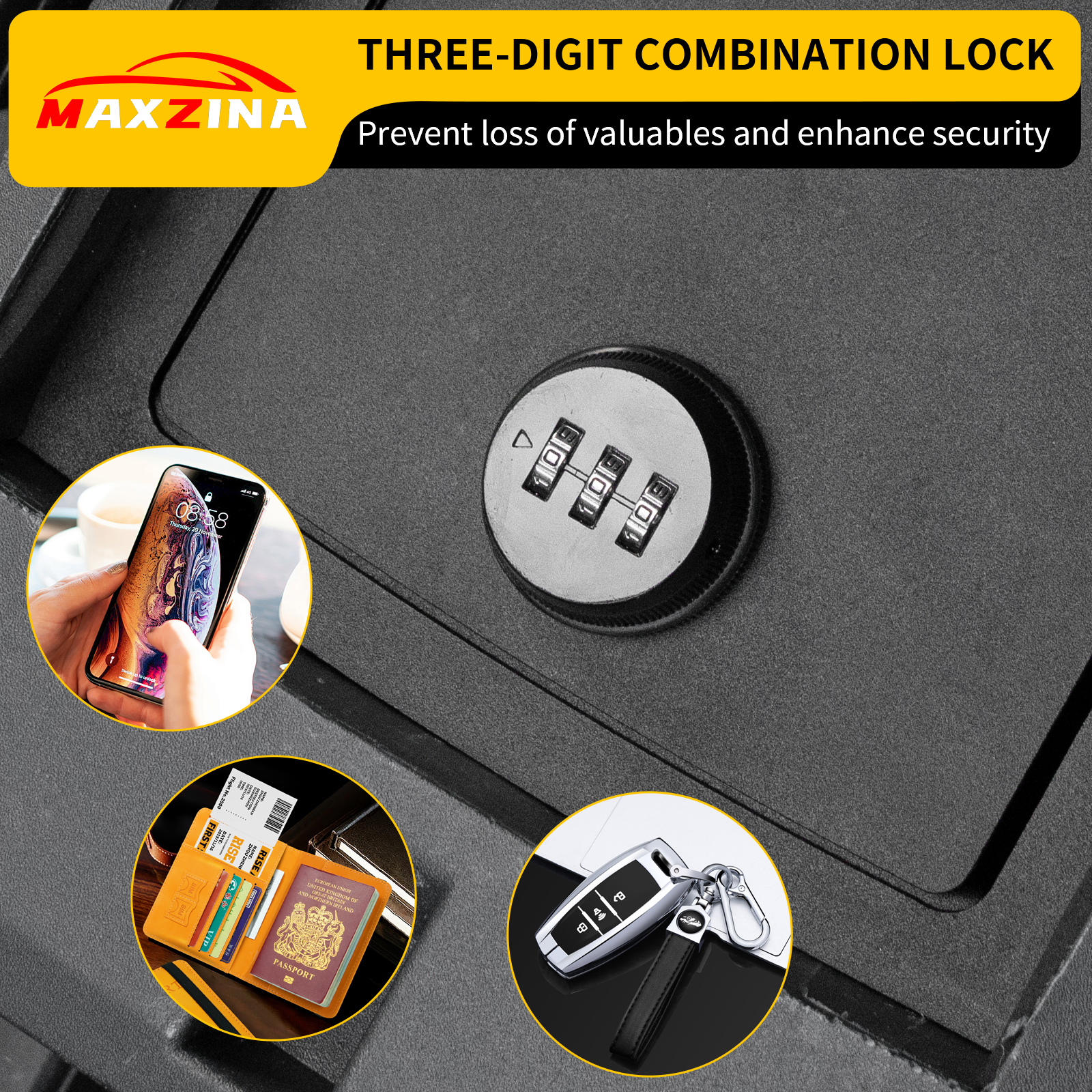 Maxzina Center Console Safe Lock Box Compatible with 2022-2025 Ford Maverick Armrest Security Organizer Center Console Safe Vault Lockbox with 3 Digit Combo Password