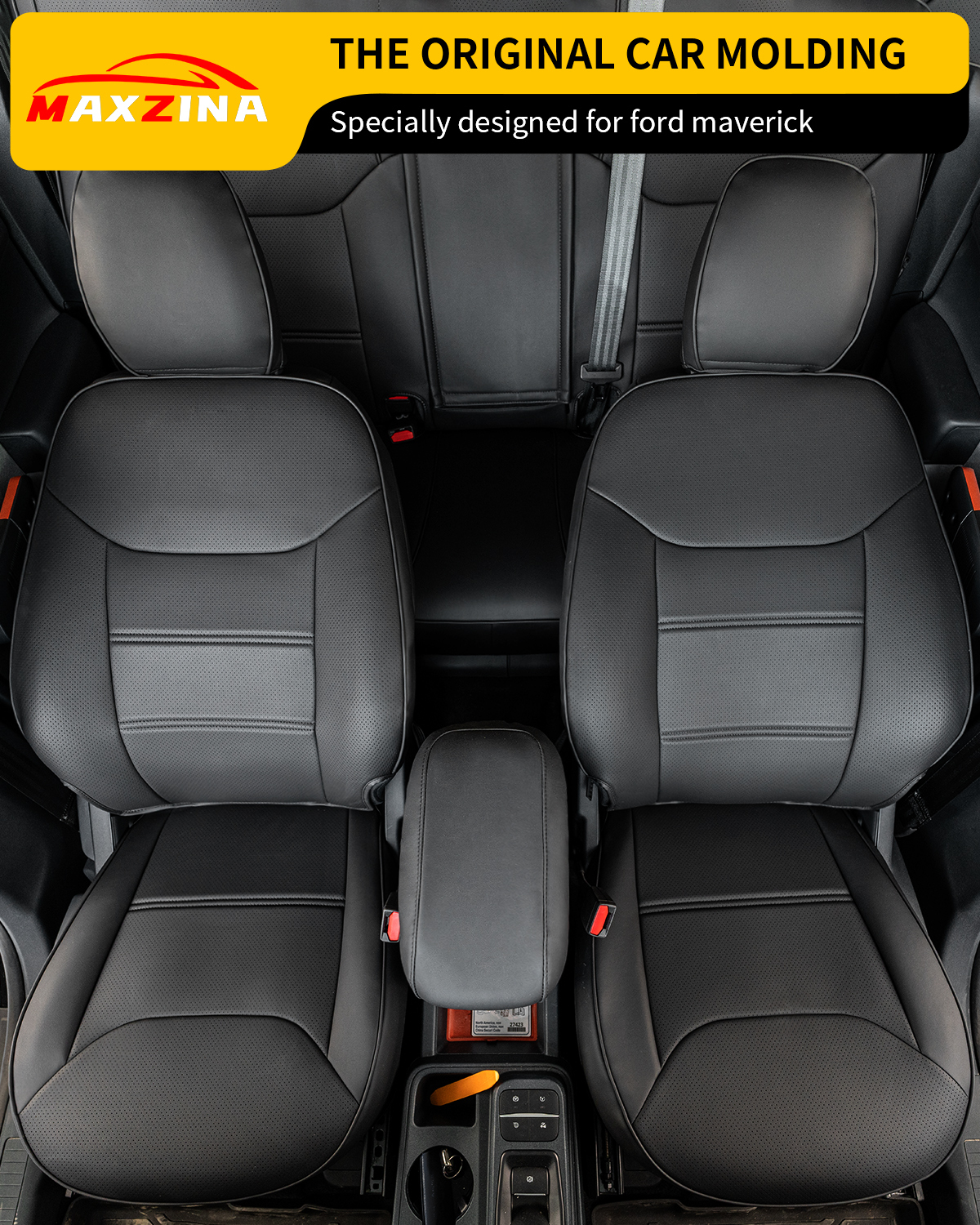 Maxzina 2022 2023 2024 2025 Ford Maverick Seat Cover Interior Protectors PU Leather Black 