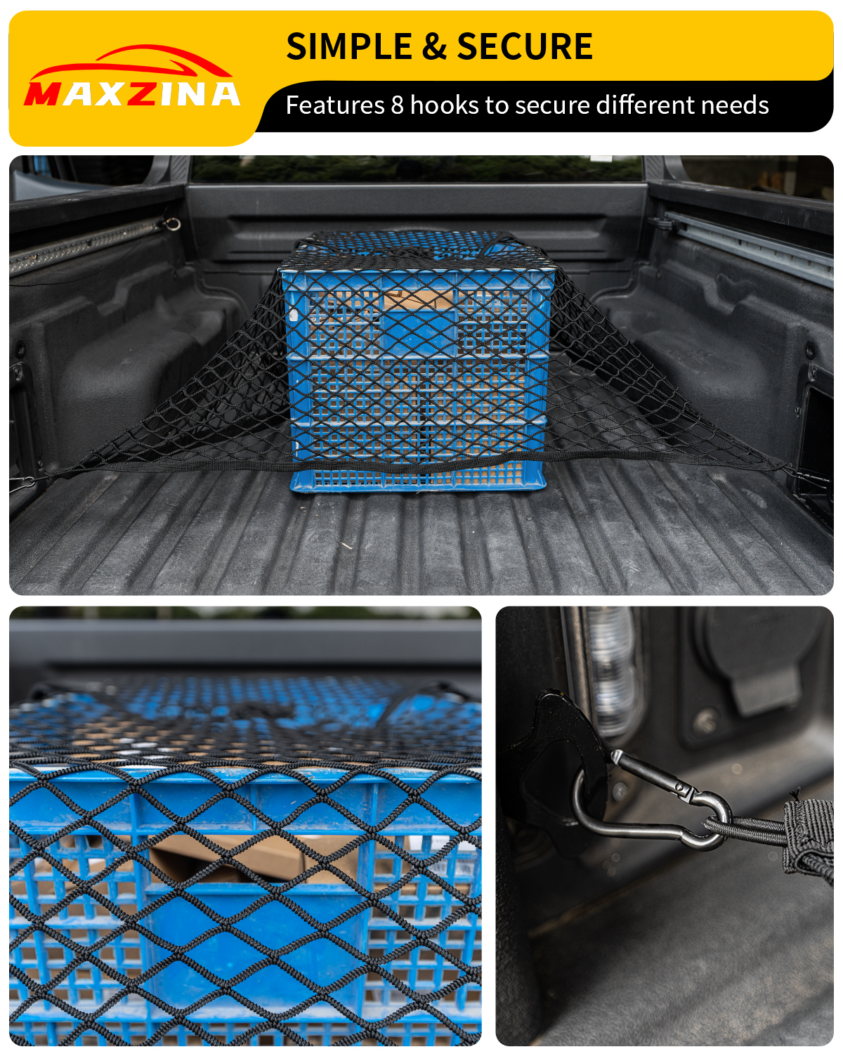 Maxzina 2022 2023 2024 2025 Ford Maverick Cargo Net Truck Storage Net (4'x 4')