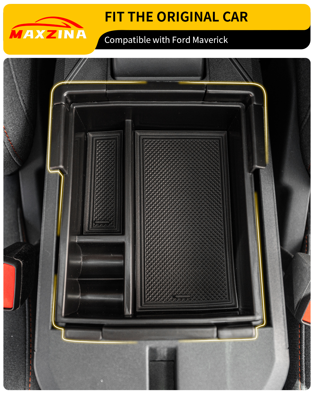 Maxzina 2022 2023 2024 2025 Ford Maverick Center Console Organizer ABS Plastic Armrest Storage Box with Silicone Pad 