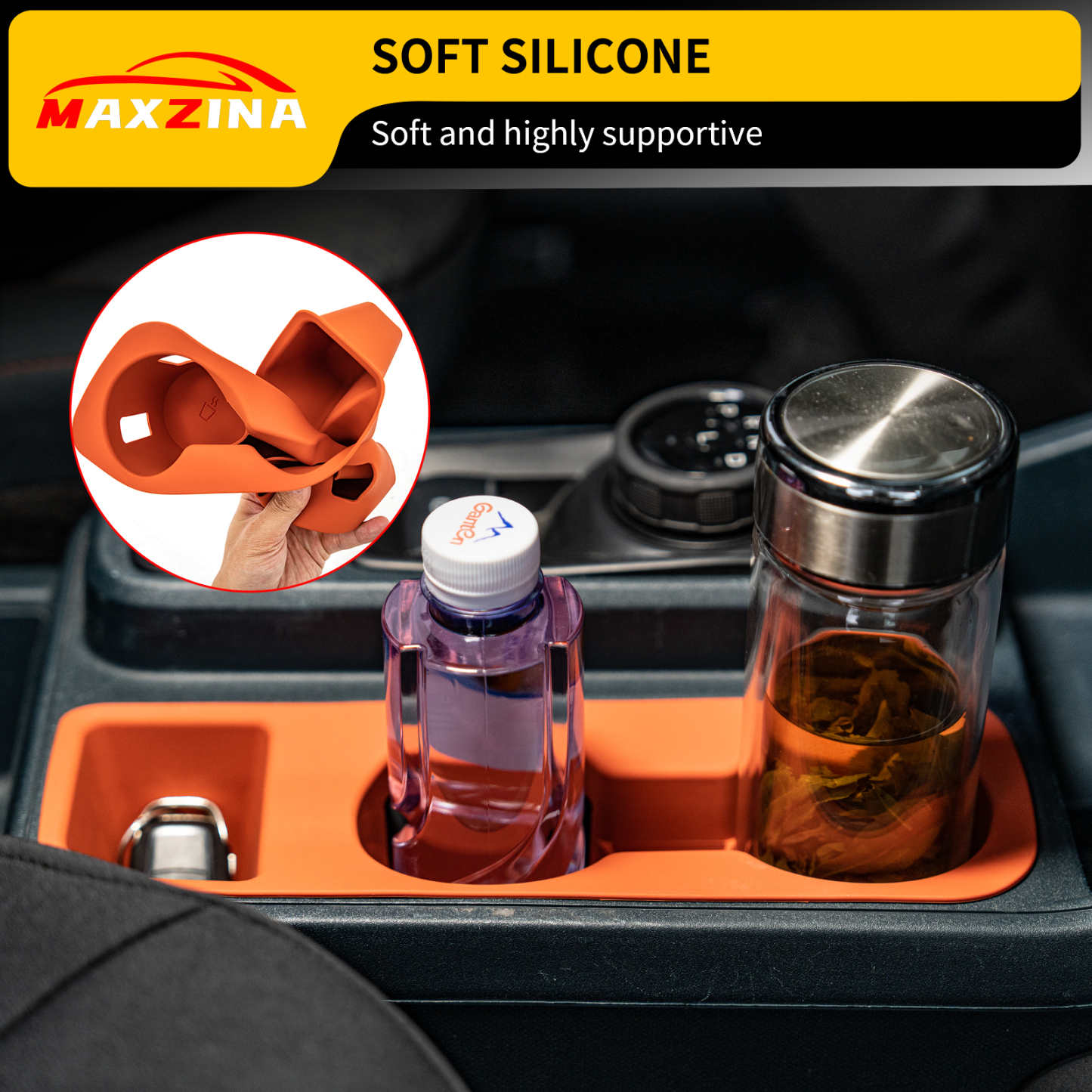 Maxzina 2022 2023 2024 2025 Ford Maverick Cup holder Silicone Insert Center Console Cup Holder Silicone Black Bottle Holder Interior Decoration