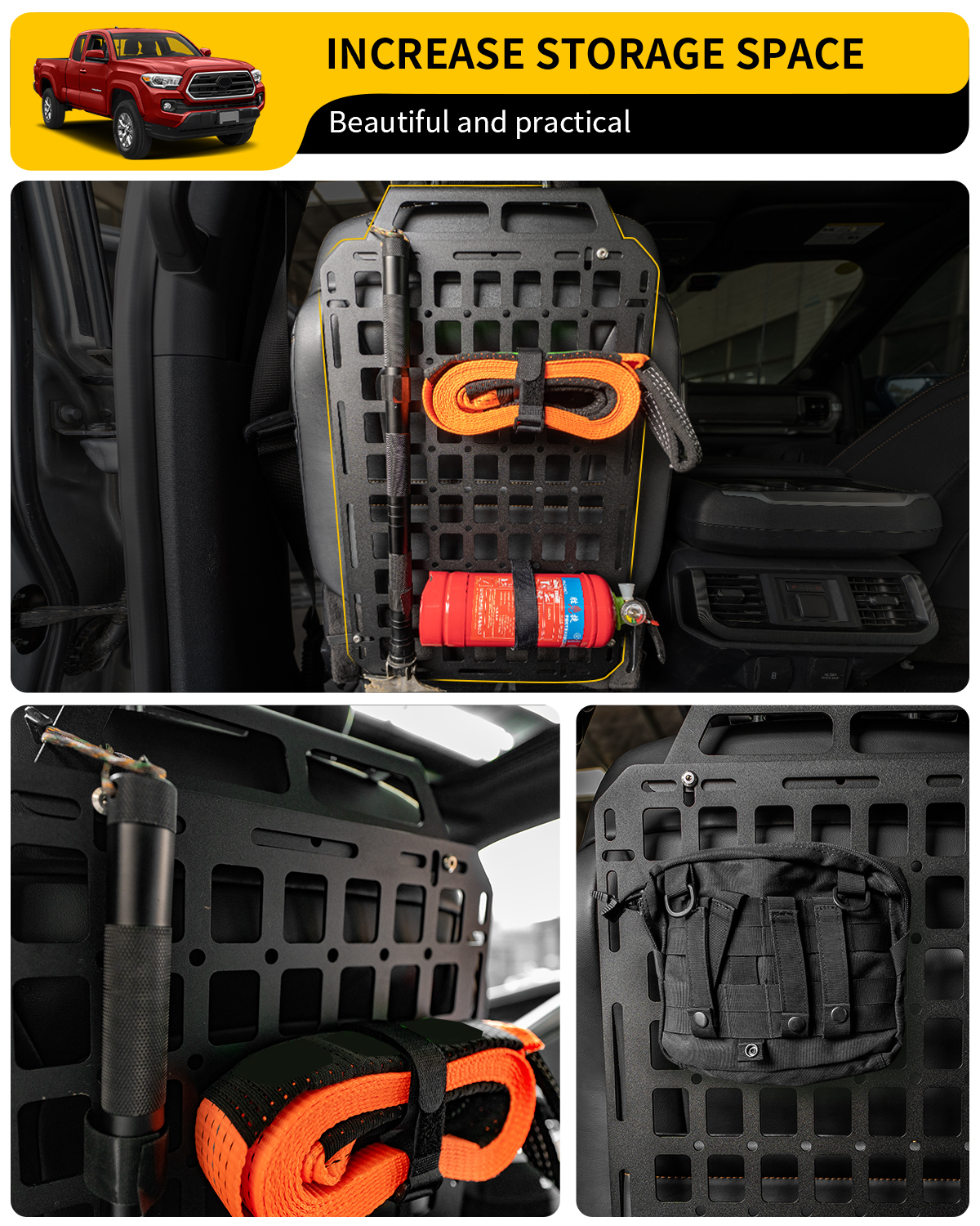 Maxzina Tactical Seat Back Molle Panel Compatible with 2015-2025 Ford F150 Tactical Seat Back Organizers Rigid Molle Panel Seat Back Storage Shelf Organizer