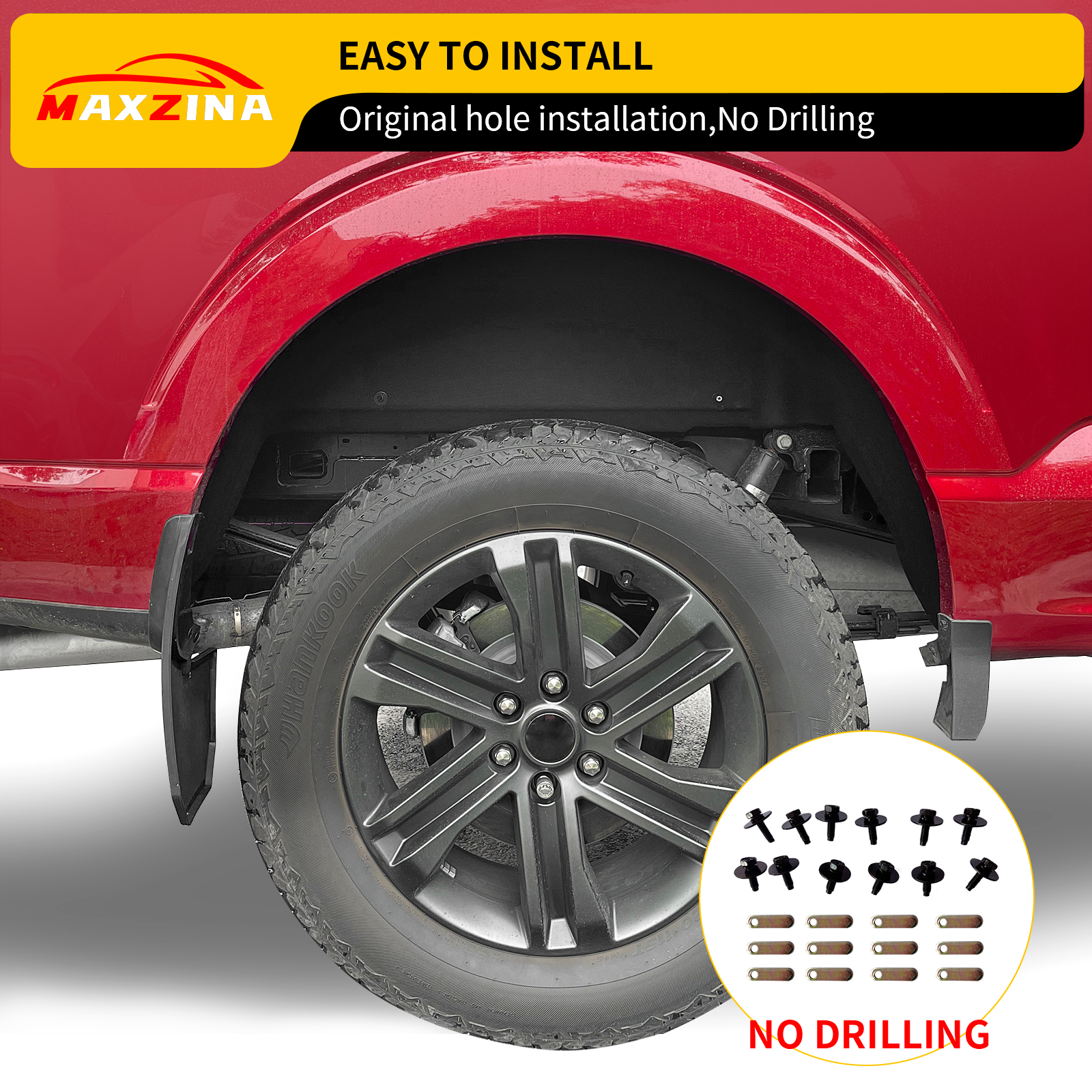 Maxzina Rear Wheel Well Liners Compatible with 2021-2025 Ford F150 (Not for Raptor) Rear Wheel Arch Liners No Drilling Well Guards Tire Inner Fenders