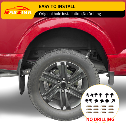 Maxzina Rear Wheel Well Liners Compatible with 2021-2025 Ford F150 (Not for Raptor) Rear Wheel Arch Liners No Drilling Well Guards Tire Inner Fenders