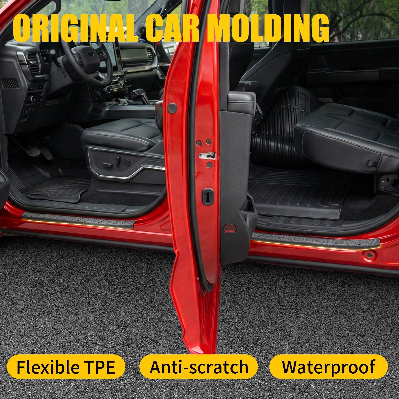 Maxzina Door Sill Protector Compatible with 2021-2024 2025 2026 Ford F150 Side Step Protector Side Edge Step Guard Car Door Dust Shield Cover