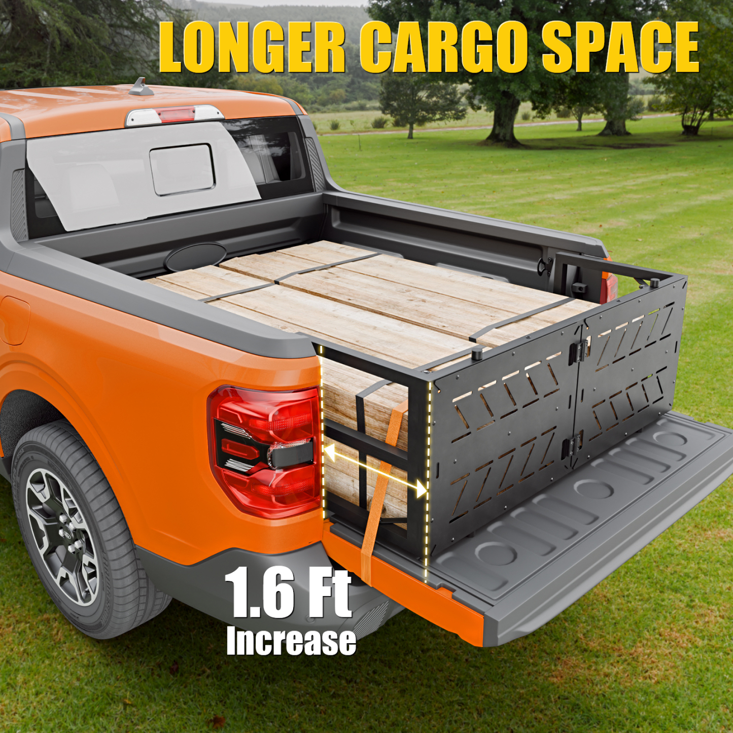 Maxzina Tailgate Extender Compatible with 2022-2025 2026 Ford Maverick Flip-Over Pickup Truck Bed Divider Carbon Steel Rotatable Truck Bed Extension for 2024 Maverick Accessories