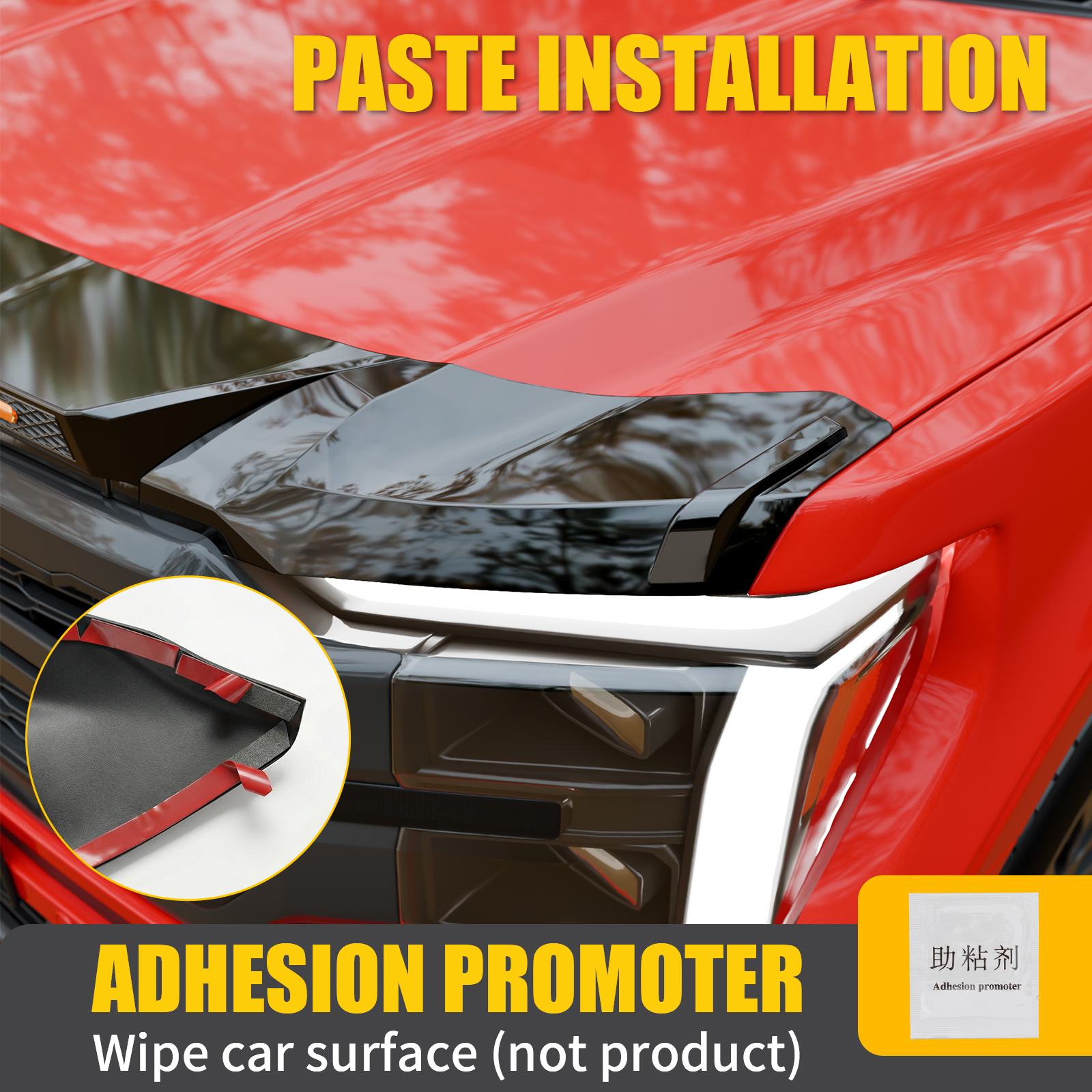 Maxzina ABS Hood Protector with LED Lights Compatible with 2021-2026 Ford F150 XL/STX/XLT/Lariat Hood Shield Bug Deflector 3-Piece Bonnet Guard for 2025 Ford F-150 Accessories (Amber Lights)