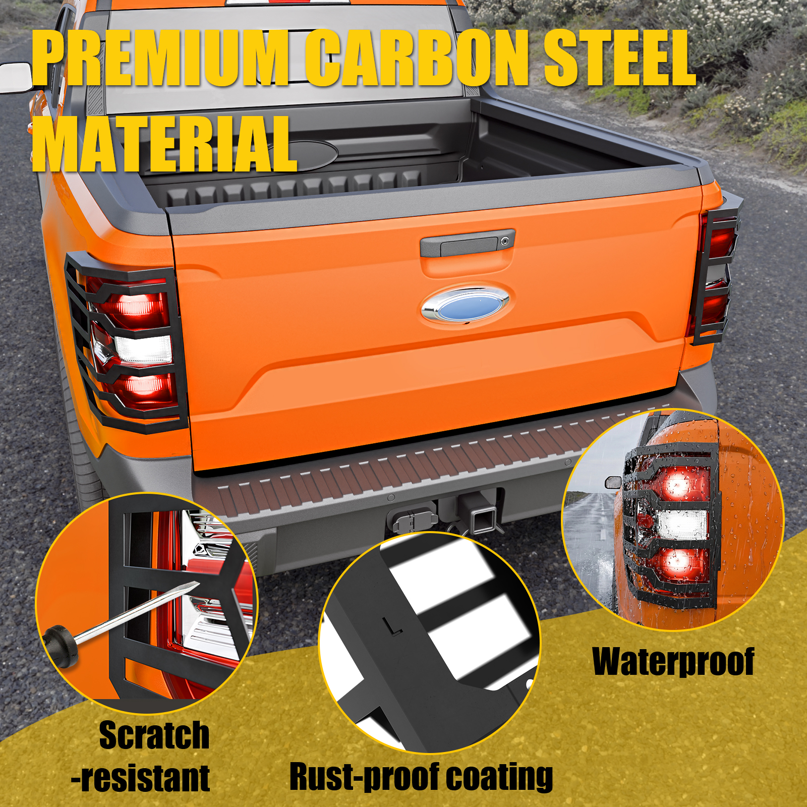 Maxzina Tail Light Guards Compatible with 2022-2025 2026 Ford Maverick Tail Light Covers Carbon Steel Rear Taillight Grille Protectors for 2024 Maverick Accessories (2PCS)