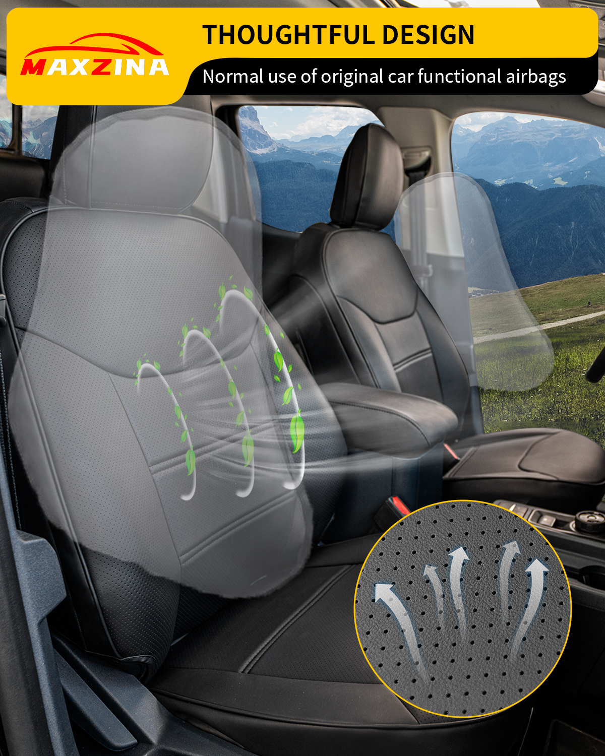 Maxzina 2022 2023 2024 2025 Ford Maverick Seat Cover Interior Protectors PU Leather Black 