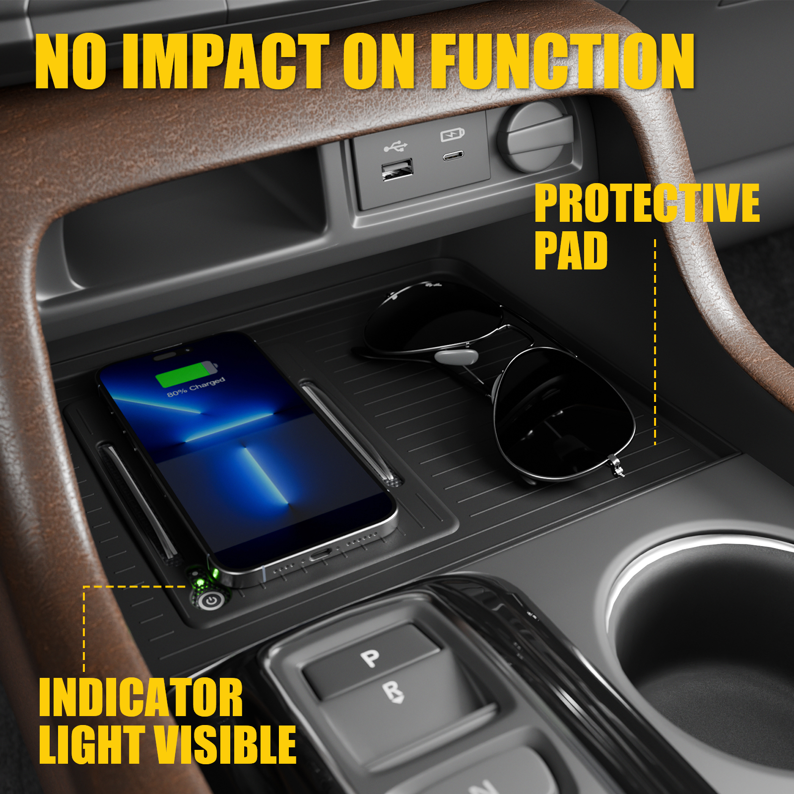 Maxzina Center Console Mat Compatible with 2023 2024 2025 Honda Pilot Interior Wireless Charging Mat Center Console Anti-Slip Protector Pad Silicone