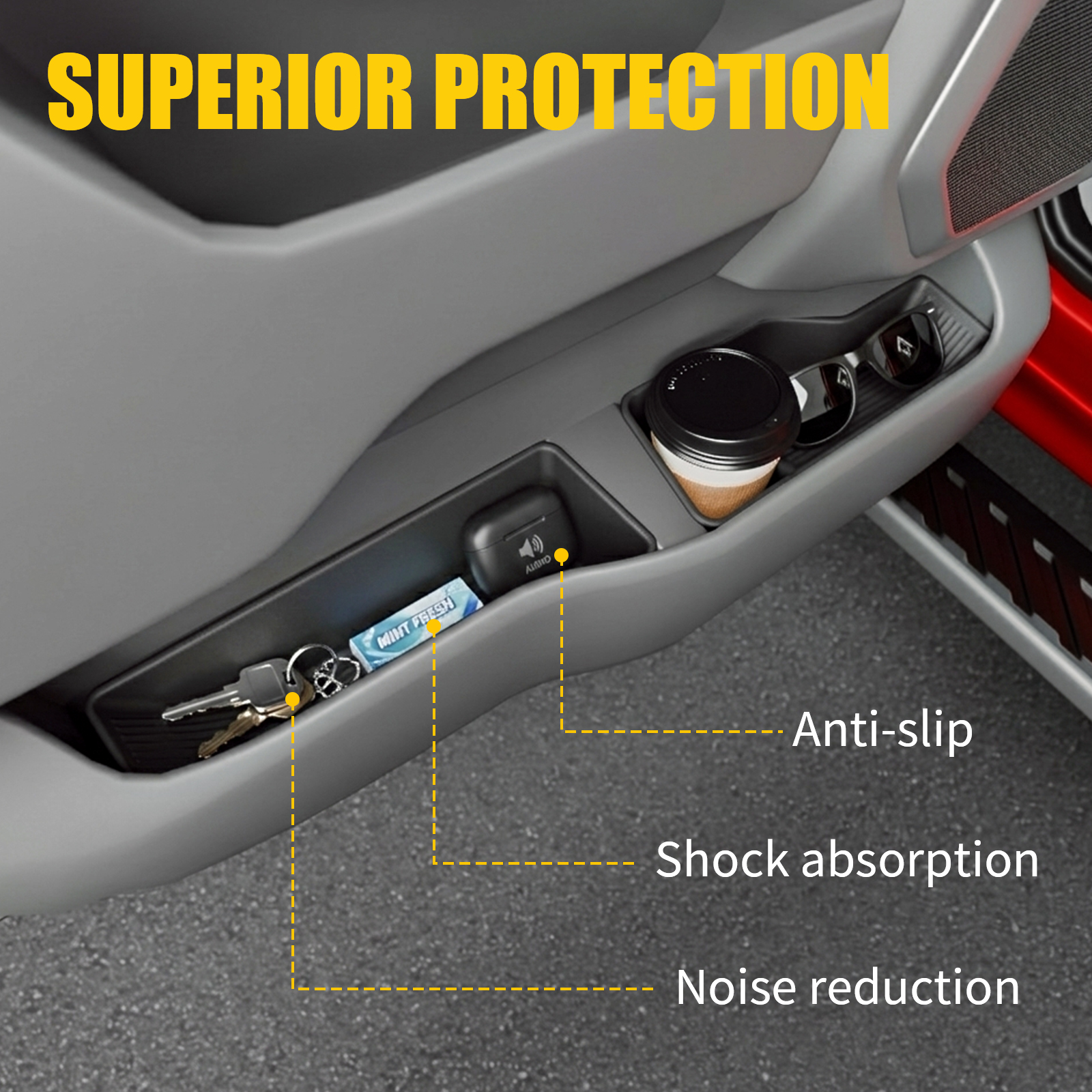 Maxzina Door Side Storage Tray Compatible with 2021-2025 2026 Ford F150 Side Door Storage Box Organizer Front & Rear 8PCS Silicone Car Side Phone Pocket for 2024 F-150 Accessories