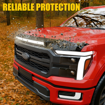 Maxzina ABS Hood Protector with LED Lights Compatible with 2021-2026 Ford F150 XL/STX/XLT/Lariat Hood Shield Bug Deflector 3-Piece Bonnet Guard for 2025 Ford F-150 Accessories (Strip White Light)