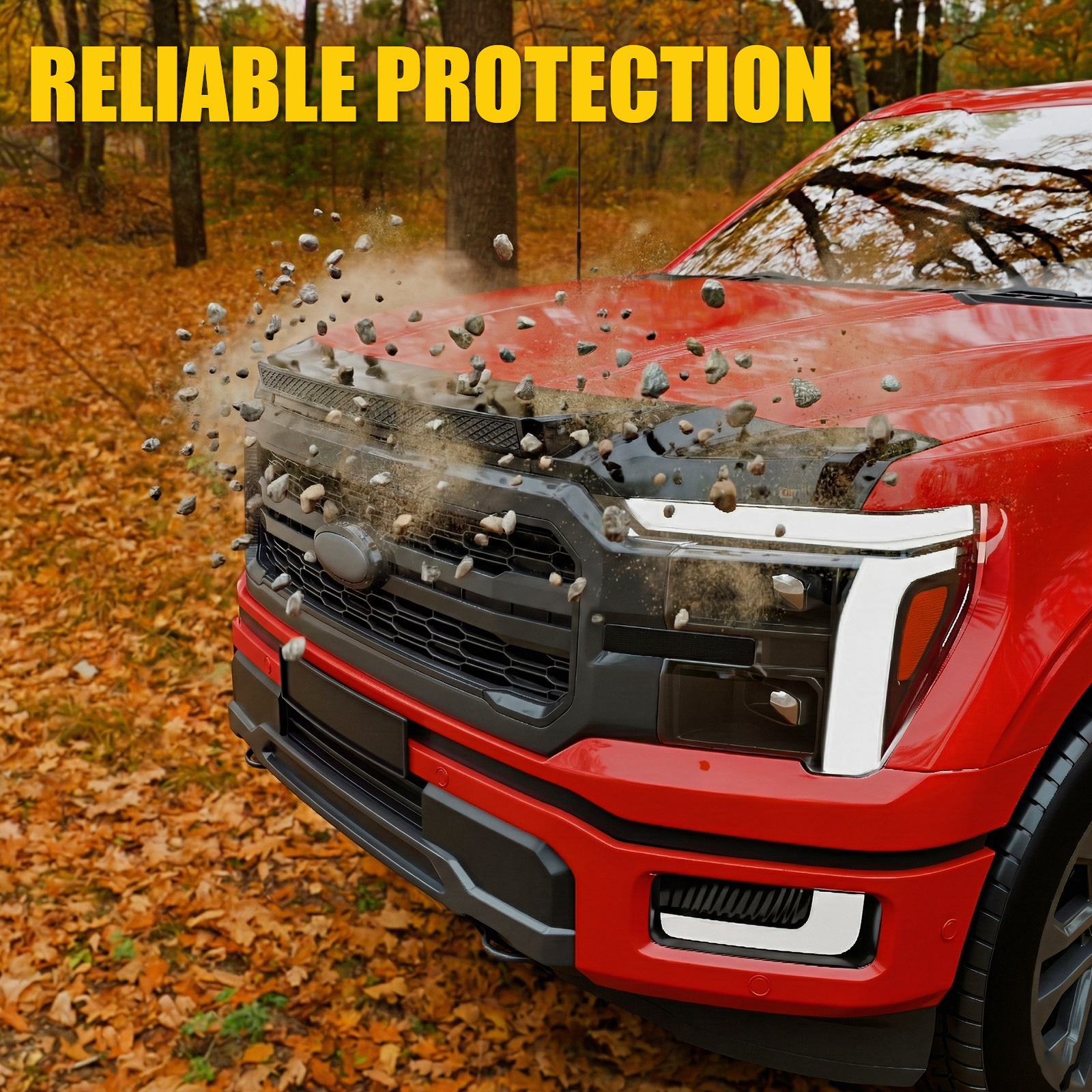 Maxzina ABS Hood Protector Compatible with 2021-2026 Ford F150 XL/STX/XLT/Lariat Hood Shield Bug Deflector 3-Piece Bonnet Guard for 2025 Ford F-150 Accessories