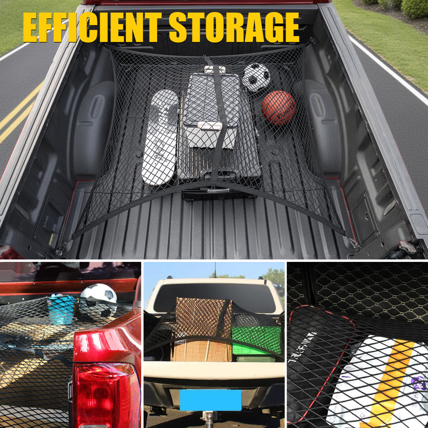 Maxzina Truck Bed Mat Compatible with 2021-2025 2026 Ford F150 5.5FT Tailgate Mat Bed TPE Cargo Liner with Cargo Net 4'×4' Single Layer Elastic 8 Hooks for 2024 Ford F-150 Accessories
