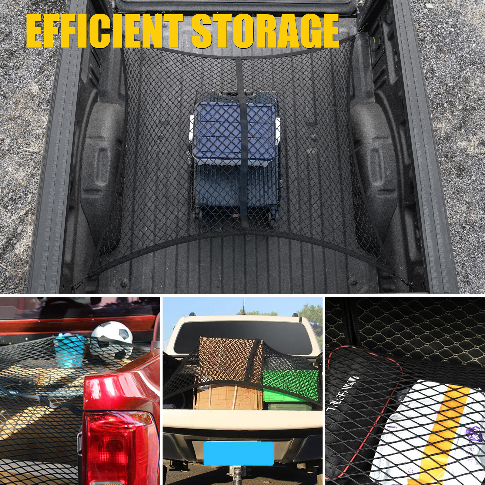 Maxzina Tailgate Mat Compatible with 2021-2025 2026 Ford F150 Tailgate Liner TPE with Cargo Net 4'×4' Single Layer Elastic 8 Hooks for 2024 Ford F-150 Accessories