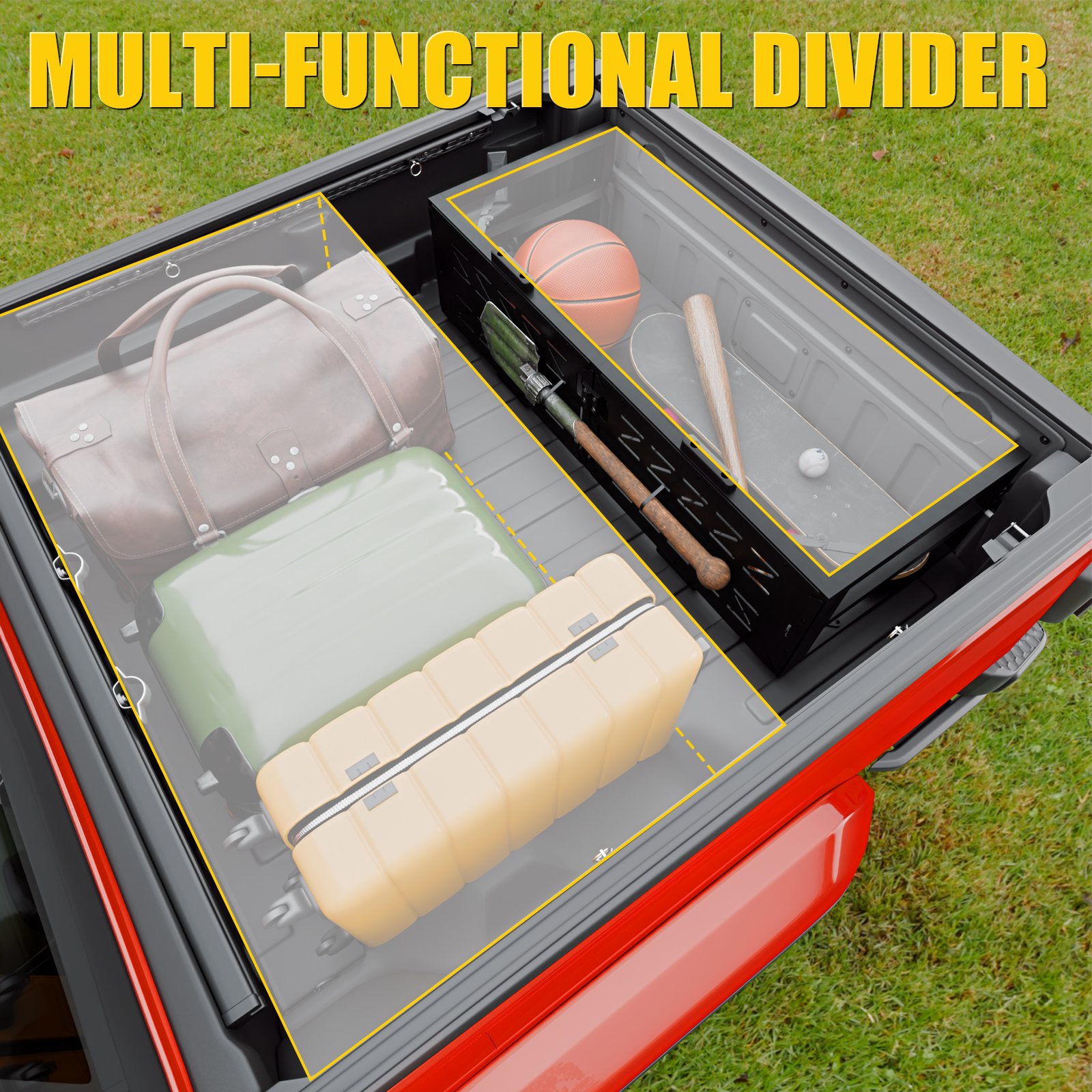 Maxzina Truck Bed Extender Compatible with 2020-2026 Jeep Gladiator Flip-Over Pickup Bed Divider Aluminum Alloy Rotatable Tailgate Extension for 2025 Gladiator Accessories