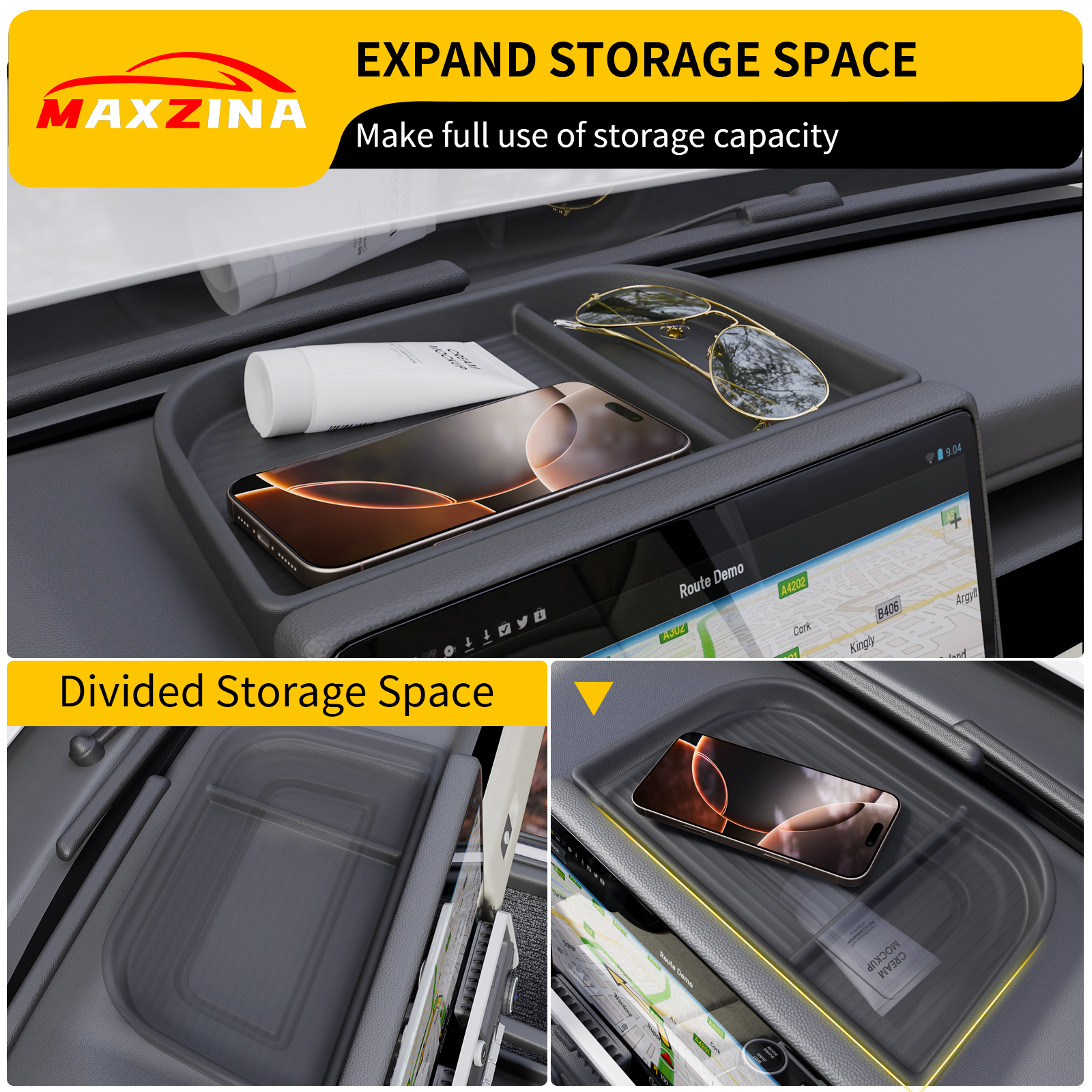 Maxzina Dashboard Storage Organizer for 2025 Ford Maverick Silicone Dash Insert Tray Behind Screen Dashboard Storage Box