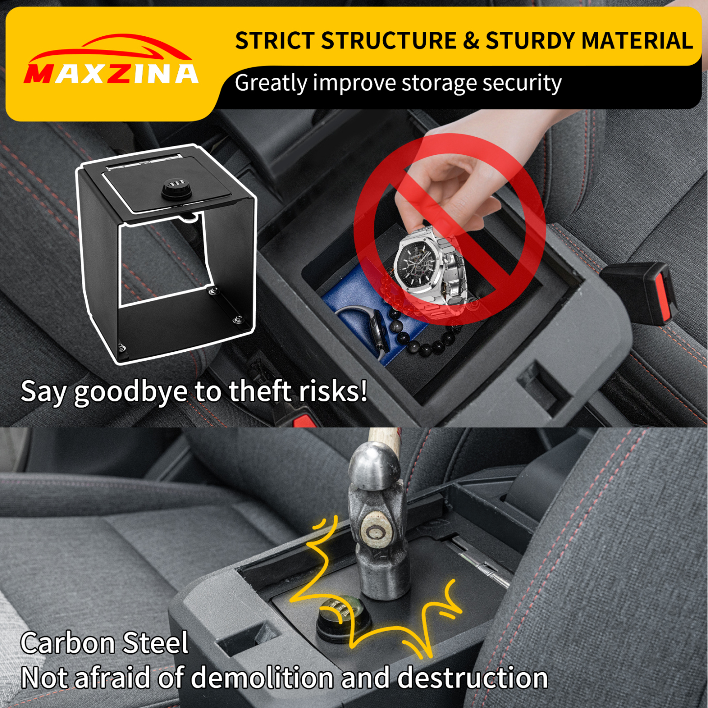 Maxzina Center Console Safe Lock Box Compatible with 2022-2025 Ford Maverick Armrest Security Organizer Center Console Safe Vault Lockbox with 3 Digit Combo Password