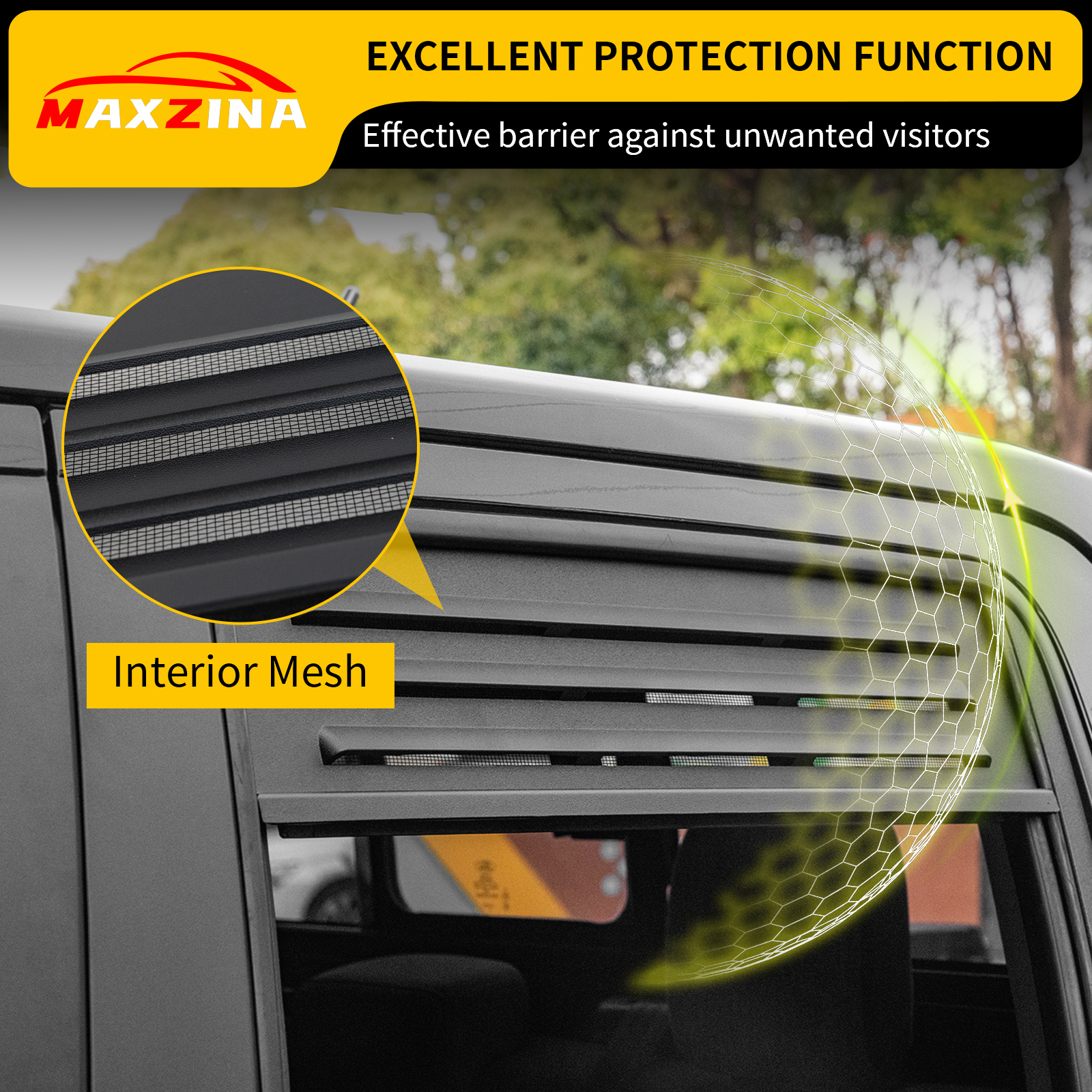 Maxzina Rear Window Vents Compatible with 2022-2025 Ford Maverick Window Covers with Mesh Net