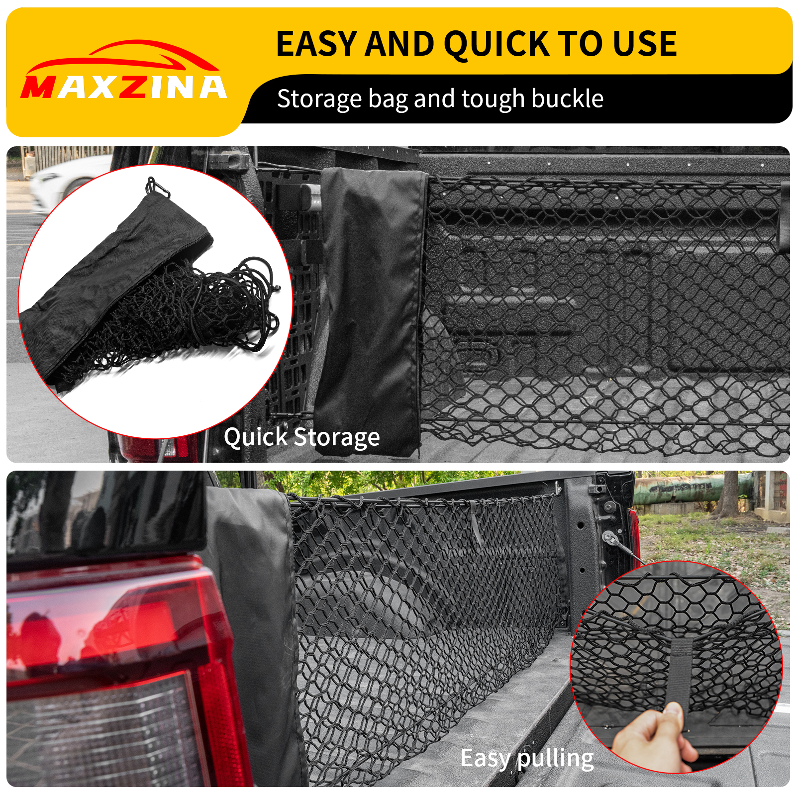 Maxzina Cargo Net Compatible with 2015-2025 Ford F150 2017+ F250 F350 F450 Truck Bed Cargo Net 4.10'×1.51' Double Layer Envelope Style Dense Mesh Trunk Organizer