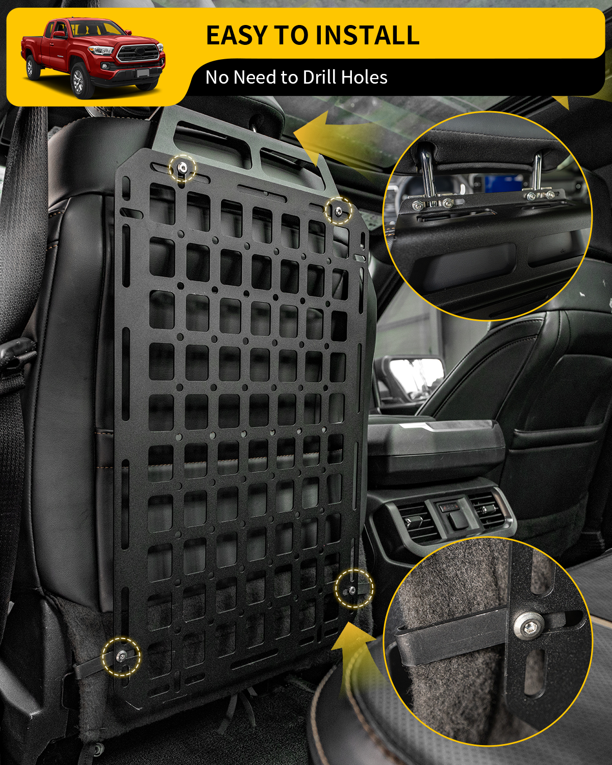 Maxzina Tactical Seat Back Molle Panel Compatible with 2015-2025 Ford F150 Tactical Seat Back Organizers Rigid Molle Panel Seat Back Storage Shelf Organizer