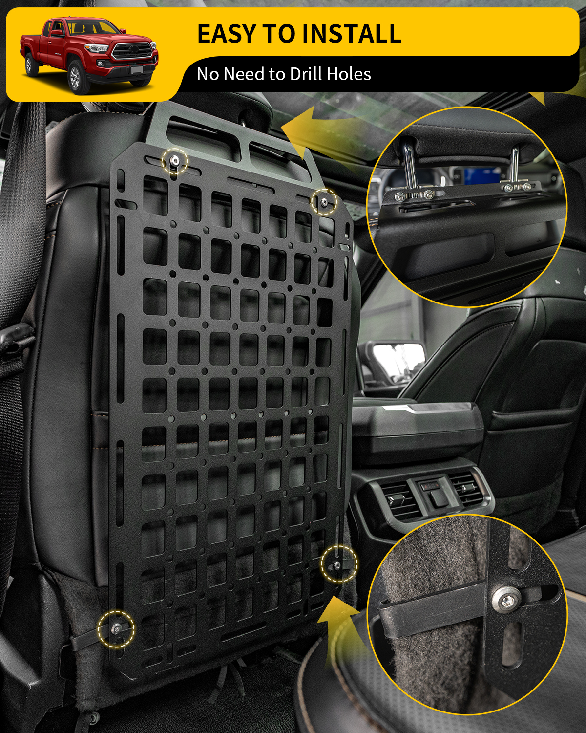 Maxzina Tactical Seat Back Molle Panel Compatible with 2015-2025 Ford F150 Tactical Seat Back Organizers Rigid Molle Panel Seat Back Storage Shelf Organizer