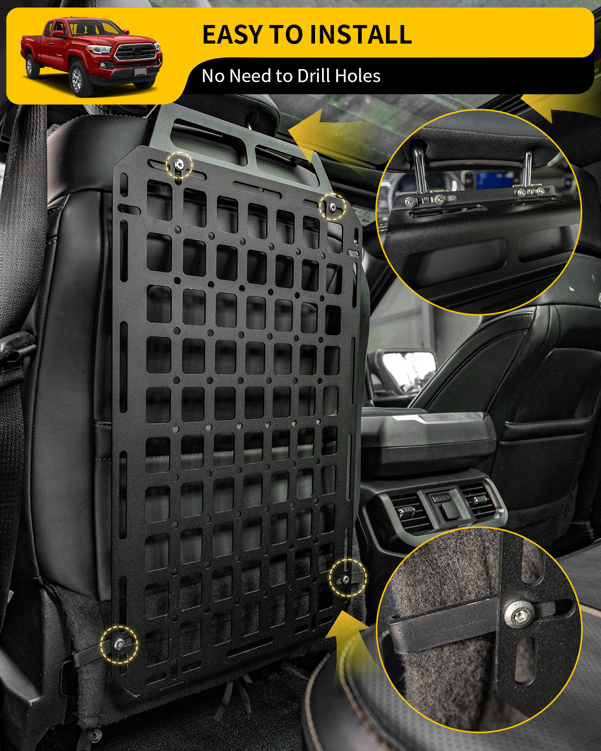 Maxzina Tactical Seat Back Molle Panel Compatible with 2015-2025 Ford F150 Tactical Seat Back Organizers Rigid Molle Panel Seat Back Storage Shelf Organizer