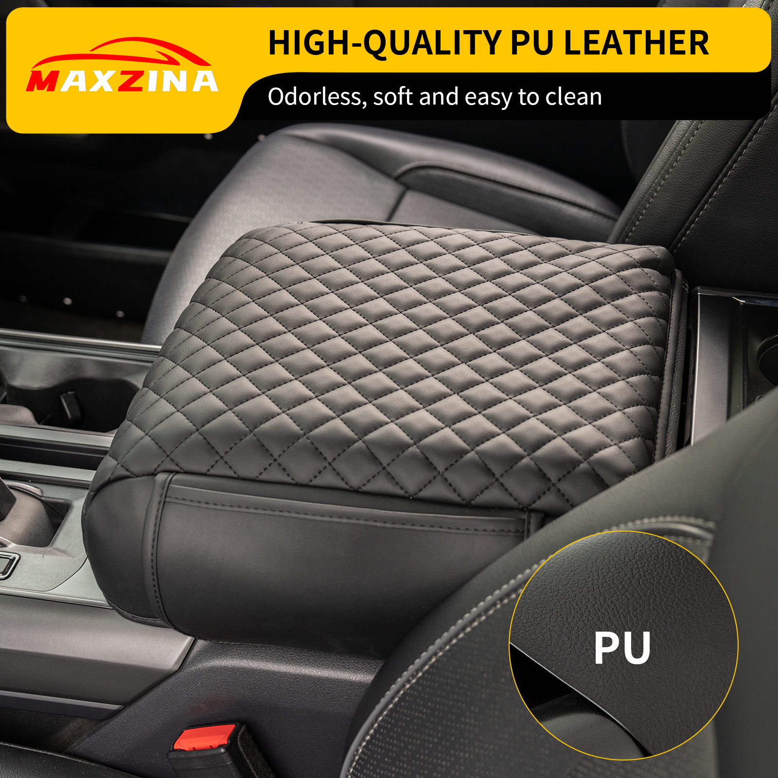 Maxzina Armrest Cover Compatible with 2021-2025 Ford F150 Center Console Cover Waterproof Car Armrest Seat Box Pad for 2024 Ford F-150 Accessories (Full Console with Bucket Seats ONLY)