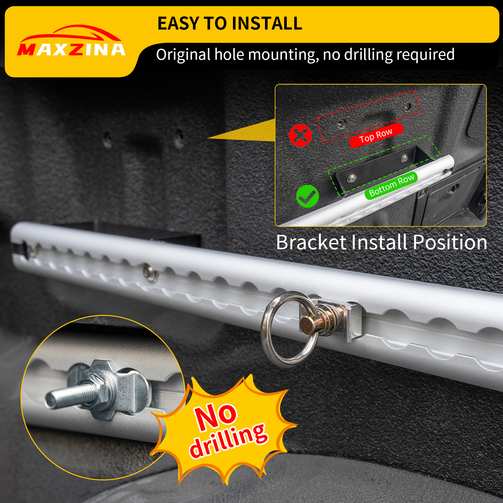 Maxzina Trail Rail System Compatible with 2015-2025 Ford F150 L-Track Side Rail Track Aluminum Alloy Silver Cargo Management Truck Bed Rail Tie Down System