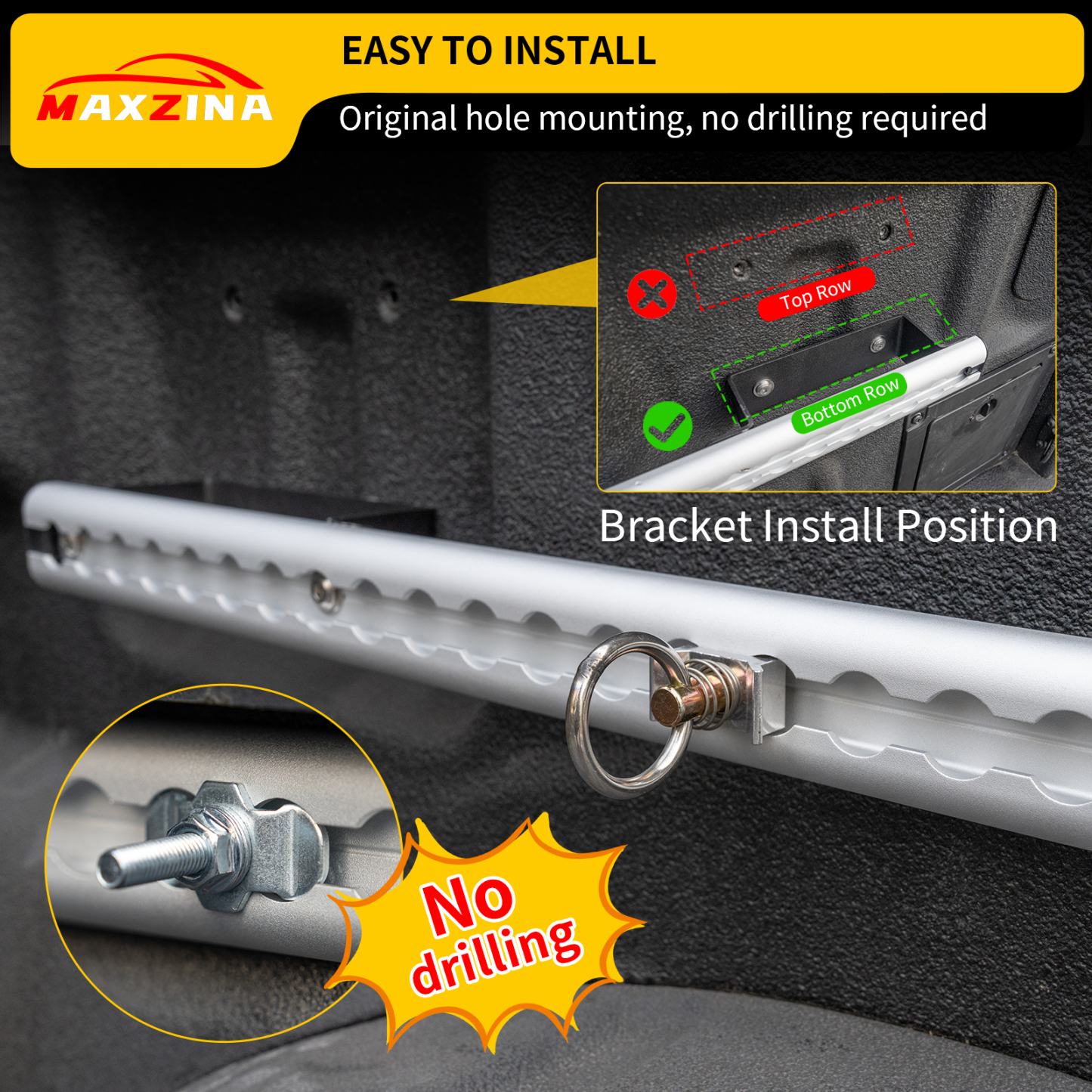 Maxzina Trail Rail System Compatible with 2015-2025 Ford F150 L-Track Side Rail Track Aluminum Alloy Silver Cargo Management Truck Bed Rail Tie Down System