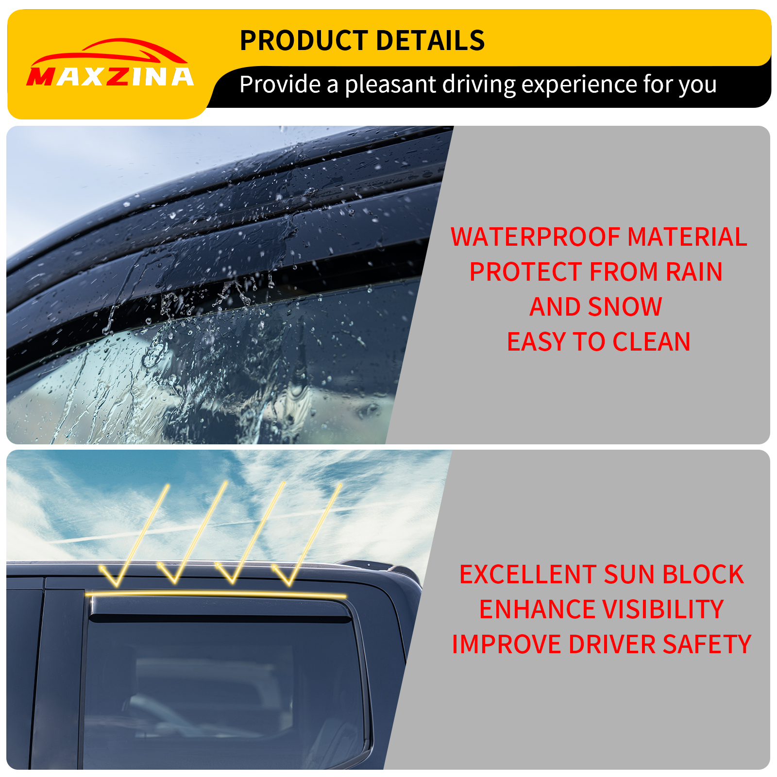 Maxzina Extended Visor Rain Guards Compatible with 2015+ F150 2017+ Raptor F-250 F-350 F-450 F-550 Super Duty SuperCrew Front and Rear in-Channel Window Visors Wind Deflectors 4PCS