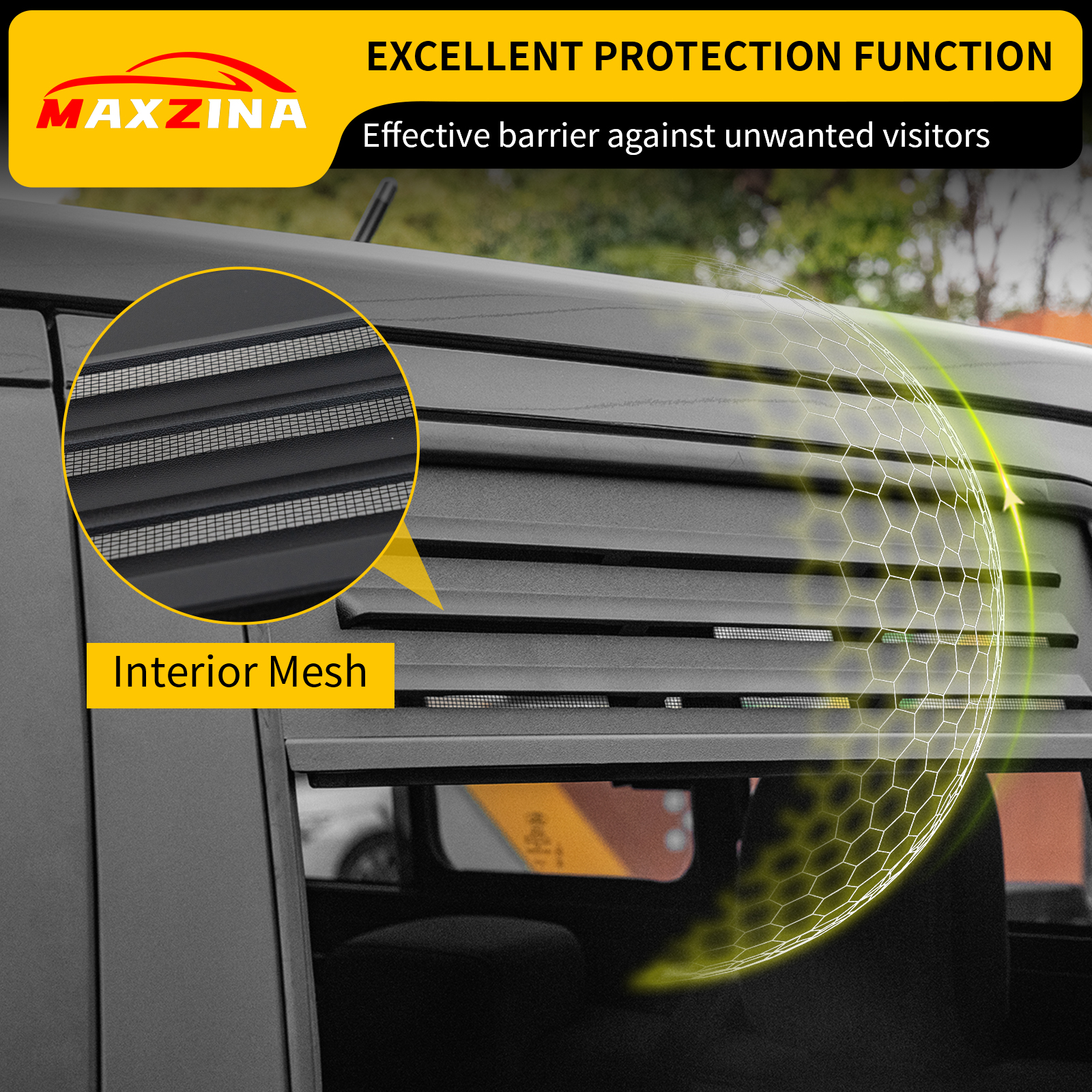 Maxzina Rear Window Vents Compatible with 2015-2025 Ford F150 Window Covers with Mesh Net