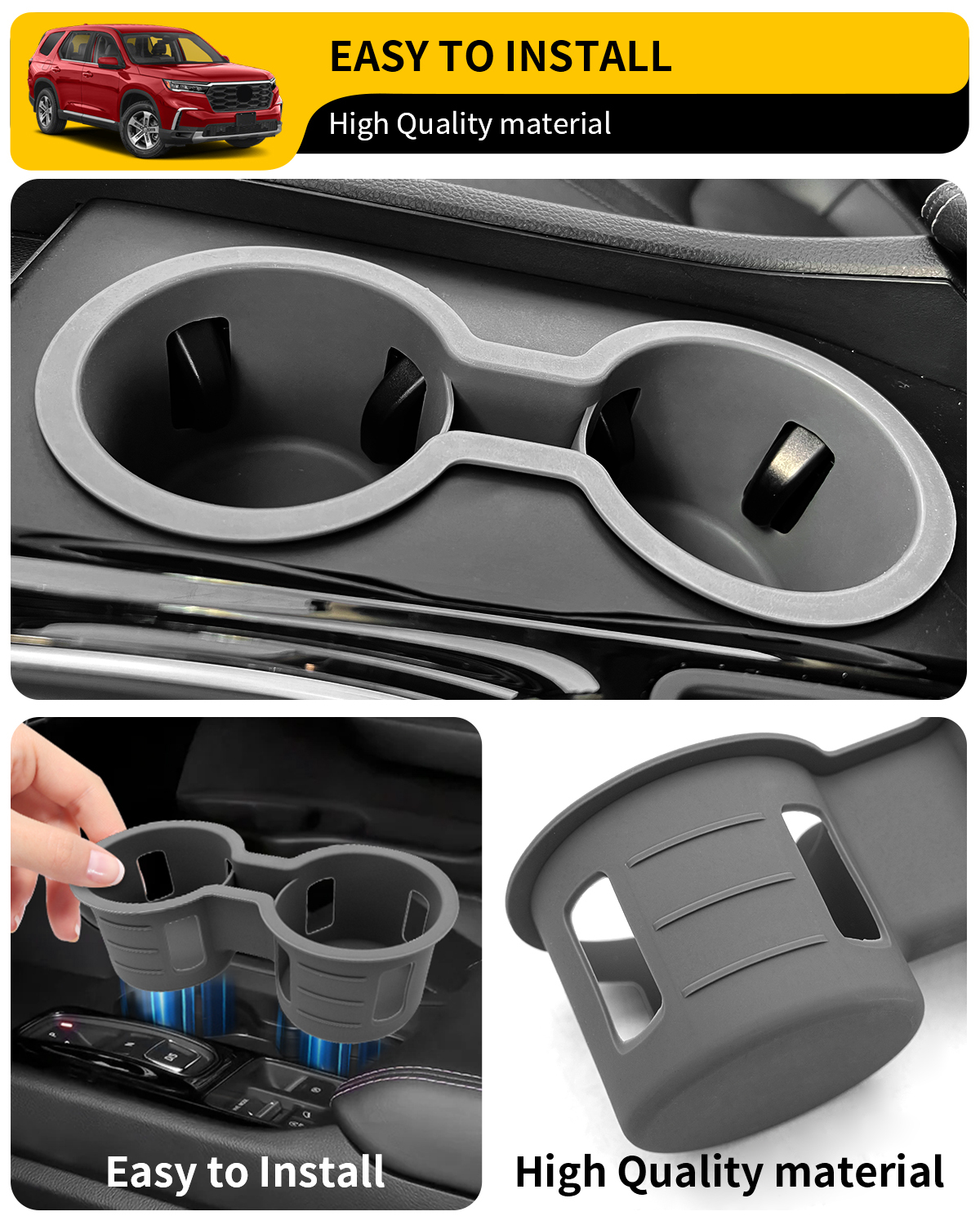 Maxzina Cup Holder Compatible with 2023-2025 Honda Pilot Car Center Console Cup Holder Silicone Insert Storage Box Interior Armrest Organizer for 2024 2025 Honda Ridgeline&Passport Accessories (Black)