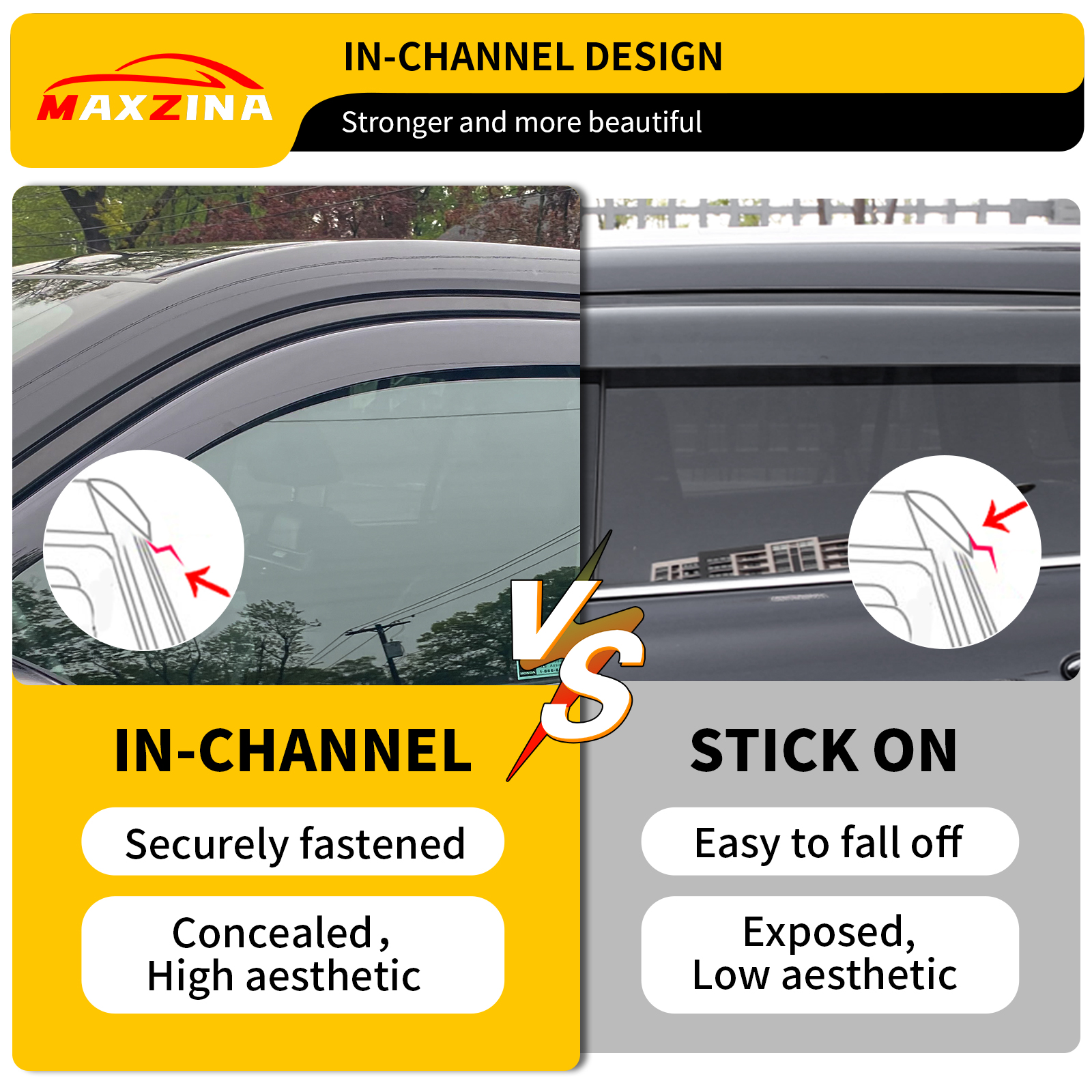 Maxzina Visor Rain Guards Compatible with 2023-2025 Honda Pilot Front and Rear in-Channel Window Visors Wind Deflectors Weather Shield for 2024 Pilot 4PCS Accessories