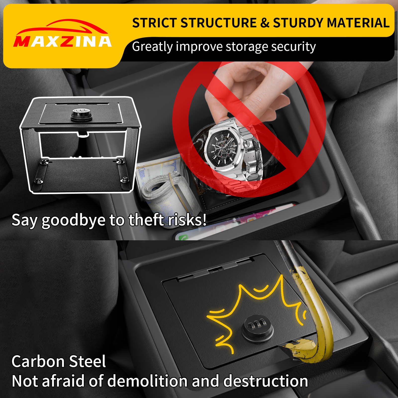 Maxzina Center Console Safe Lock Box Compatible with 2023-2025 Honda Pilot Armrest Security Organizer Center Console Safe Vault Lockbox with 3 Digit Combo Password