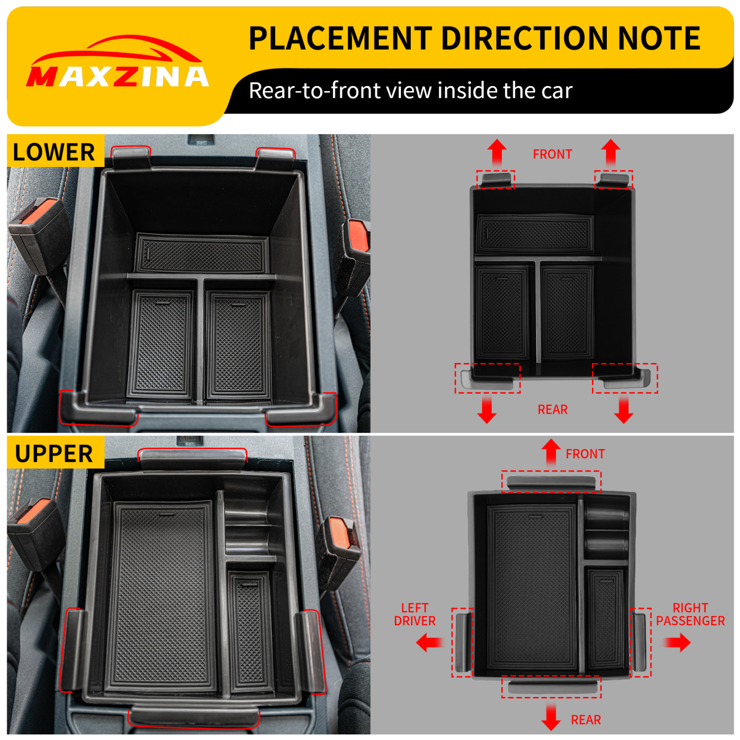 Maxzina Center Console Organizer Compatible with 2022-2024 2025 2026 Ford Maverick Console Tray ABS Plastic Armrest Storage Box with Silicone Pad 2025 Maverick Accessories (Upper and Lower)