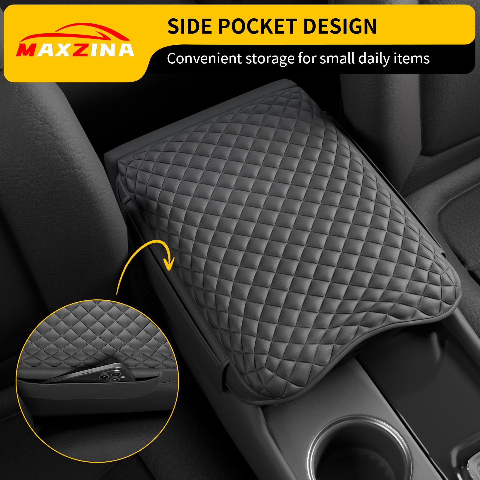 Maxzina Armrest Cover Compatible with 2023-2025 Honda Pilot & 2024-2026 Ridgeline & 2024-2026 Passport Center Console Cover PU Leather Waterproof Car Armrest Seat Box Pad