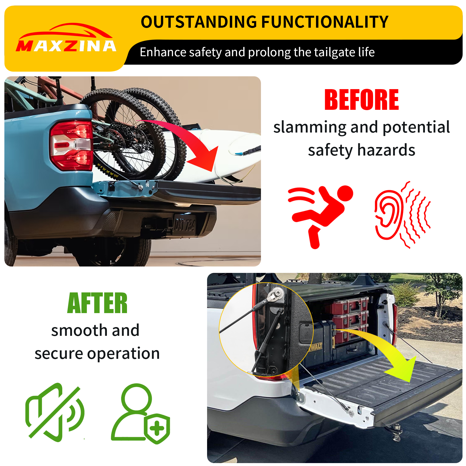 Maxzina 2022 2023 2024 2025 Ford Maverick Tailgate Assist Tailgate Slow-Drop Accessories Tail Gate Shock Damper