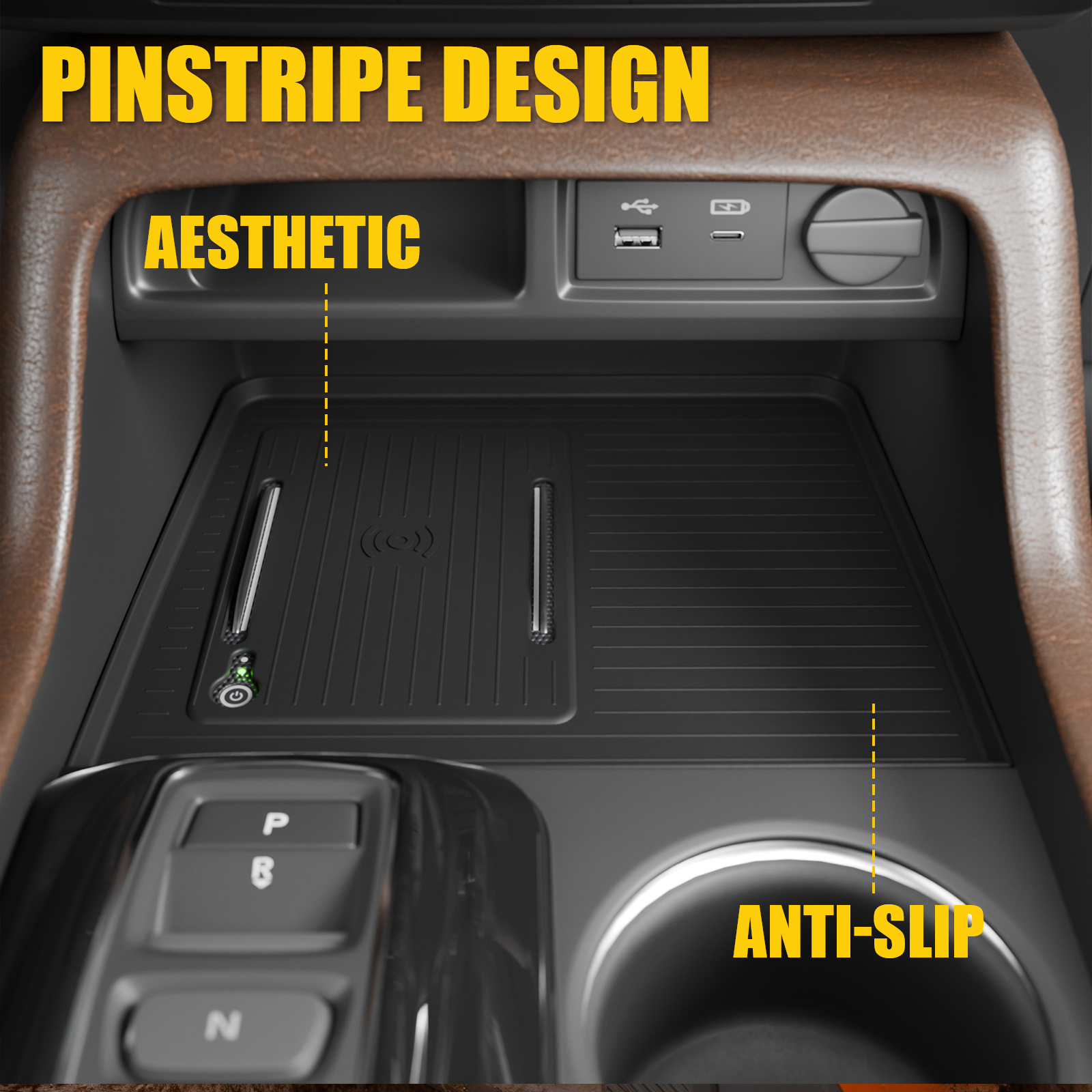 Maxzina Center Console Mat Compatible with 2023 2024 2025 Honda Pilot Interior Wireless Charging Mat Center Console Anti-Slip Protector Pad Silicone