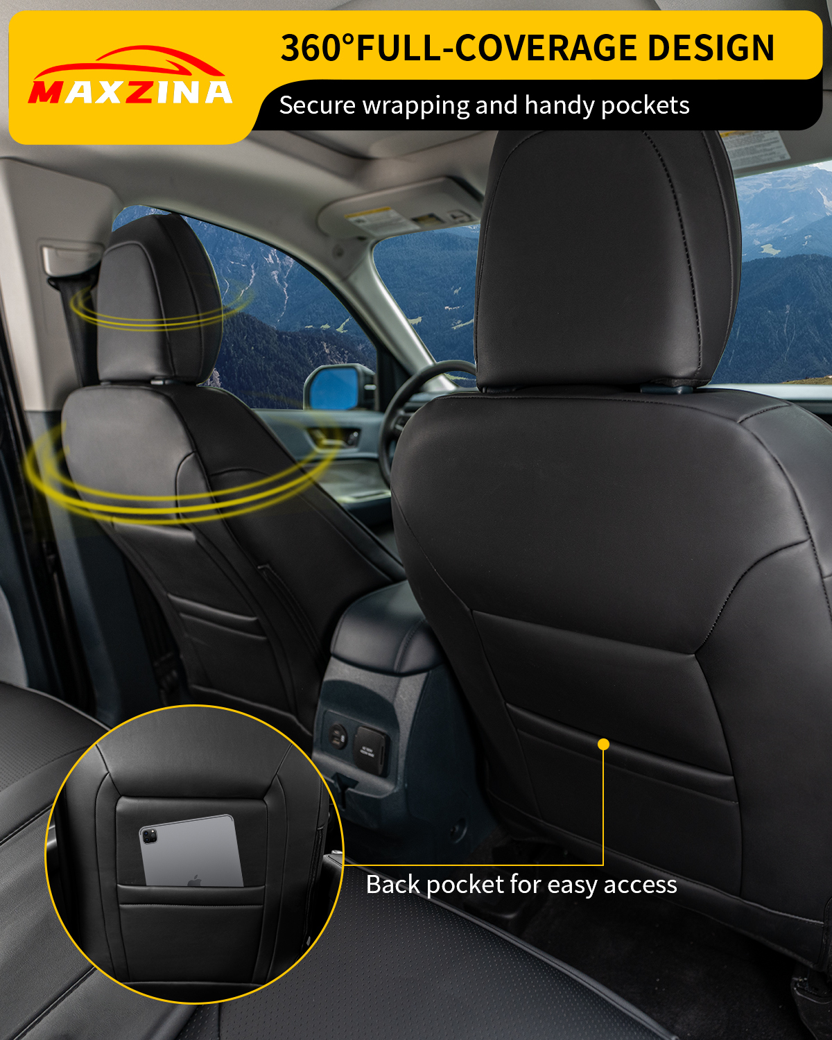 Maxzina 2022 2023 2024 2025 Ford Maverick Seat Cover Interior Protectors PU Leather Black 