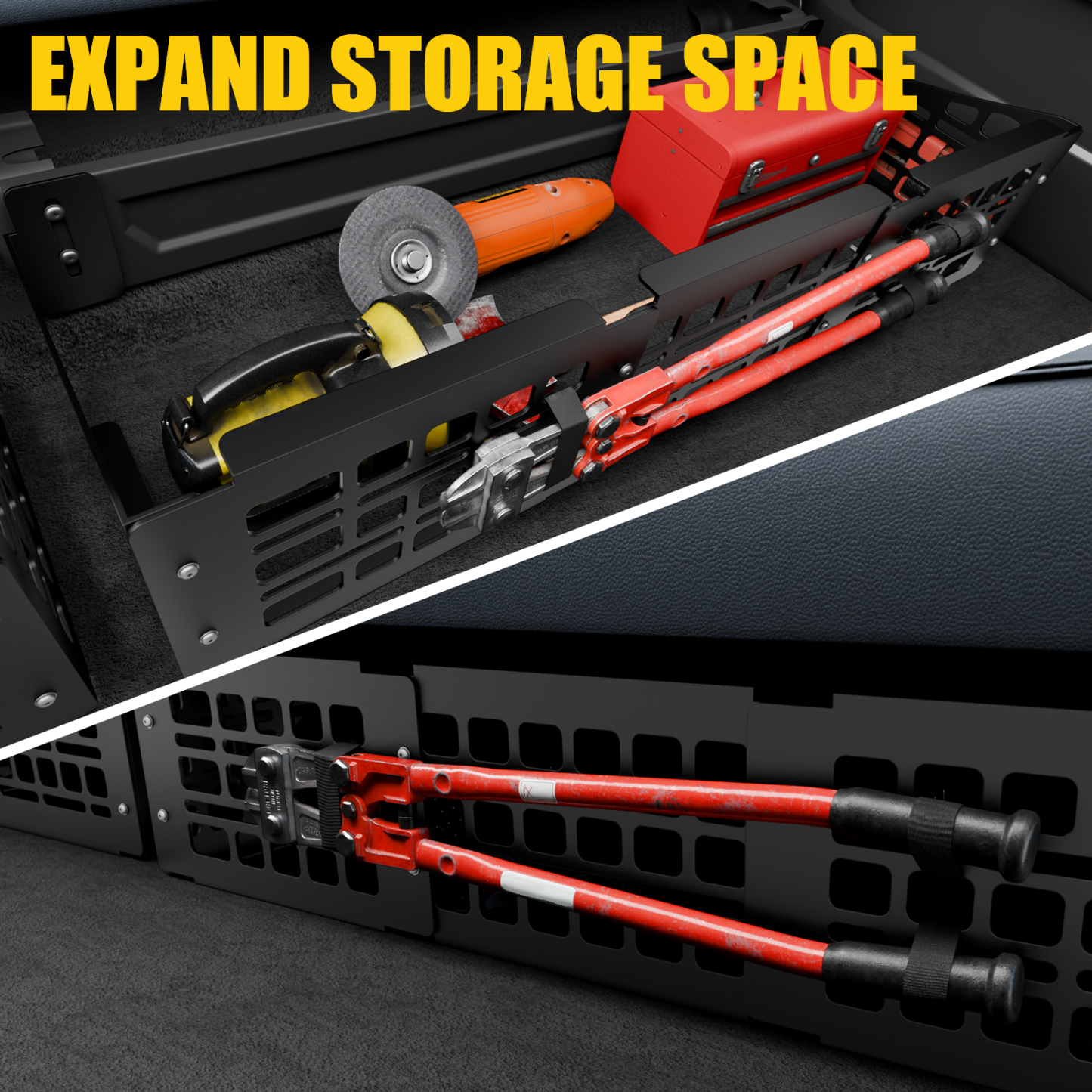 Maxzina Under Seat Storage Molle Panel Compatible With 2015-2025 2026 Ford F150 SuperCrew Cab 2017-2026 Super Duty F250 F350 F450 F550 Crew Cab Detachable Rear Underseat Organizer for F-150 Accessories