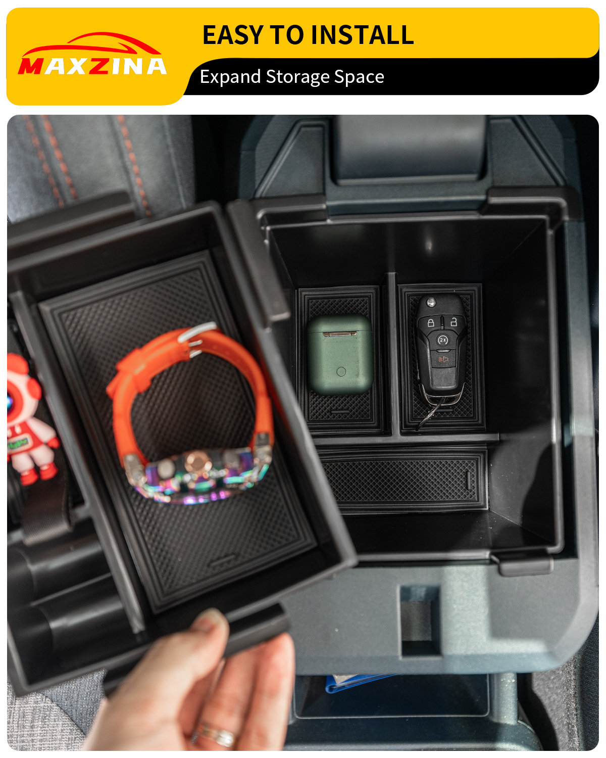 Maxzina 2022 2023 2024 2025 Ford Maverick Center Console Organizer ABS Plastic Armrest Storage Box with Silicone Pad 