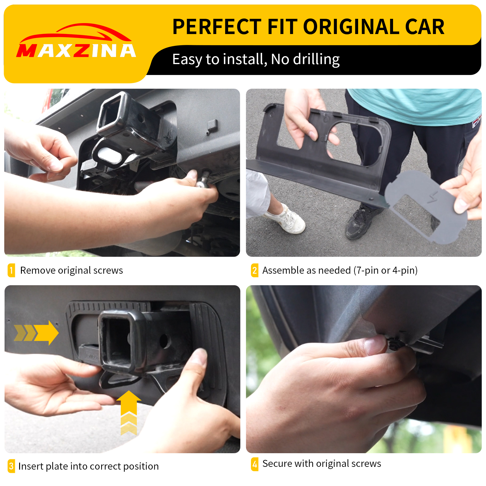 Maxzina Rear Bumper Cover Plate Compatible with 2022-2025 Ford Maverick (Not for Lobo) Trailer Hitch Surround Protection Cover Weatherproof with 4-Pin 7-Pin Connectors