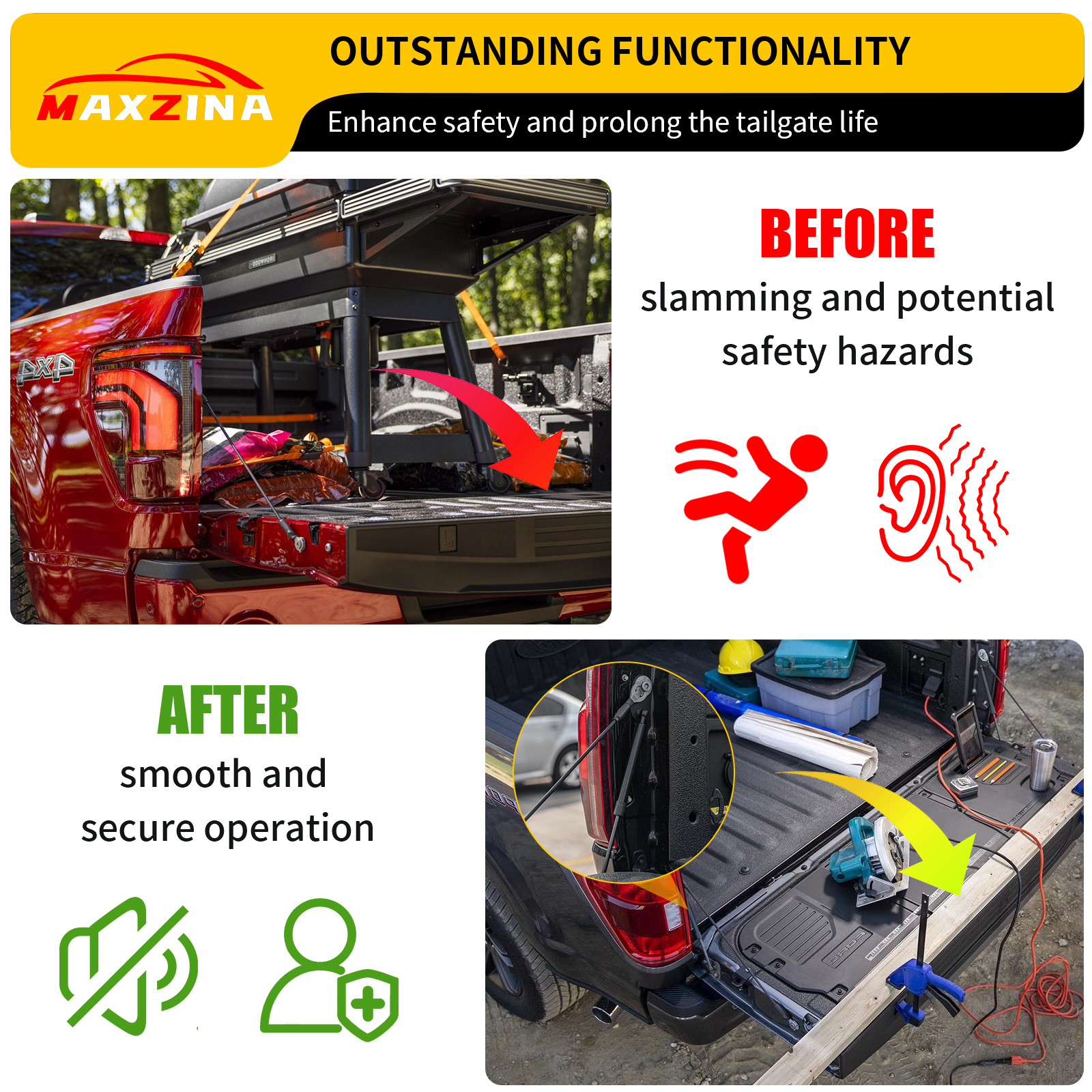 Maxzina Tailgate Assist Compatible with 2015-2025 Ford F150 Truck Tailgate Slow-Drop Accessories Tail Gate Shock Damper