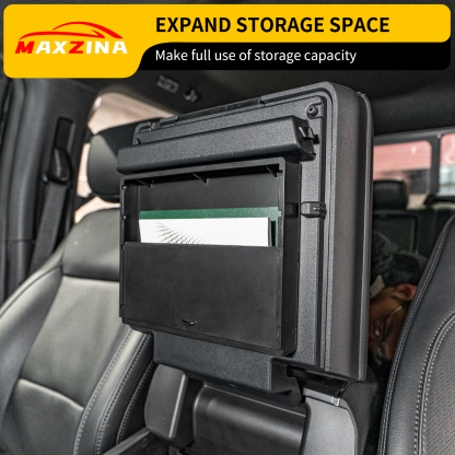 Maxzina Center Console Hidden Box Compatible with 2021-2025 Ford F150 ABS Plastic Armrest Hidden Organizer Compartment for 2024 F-150 Accessories (Full Console w/Bucket Seats w/o Pen Holders ONLY)