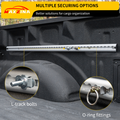 Maxzina Trail Rail System Compatible with 2015-2025 Ford F150 L-Track Side Rail Track Aluminum Alloy Silver Cargo Management Truck Bed Rail Tie Down System