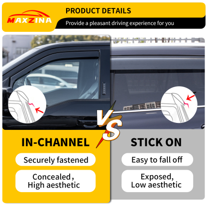 Maxzina Extended Visor Rain Guards Compatible with 2015+ F150 2017+ Raptor F-250 F-350 F-450 F-550 Super Duty SuperCrew Front and Rear in-Channel Window Visors Wind Deflectors 4PCS