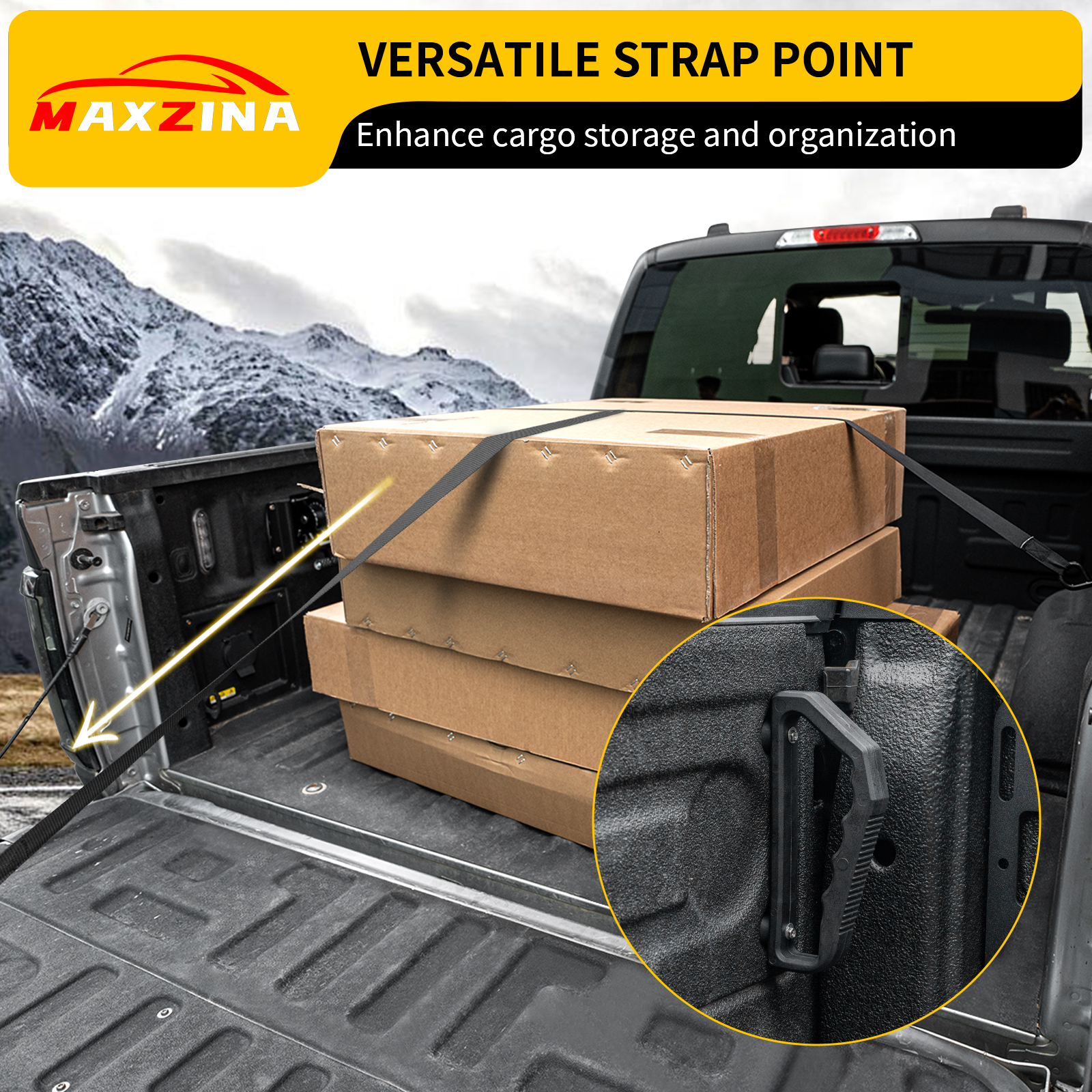 Maxzina Tailgate Grab Handle Compatible with 2015-2025 Ford F150 Tailgate Lift Assist Handle Auxiliary Step Grip Truck Bed Cargo Tie Down Point Nylon Versatile Assembly 2PCS